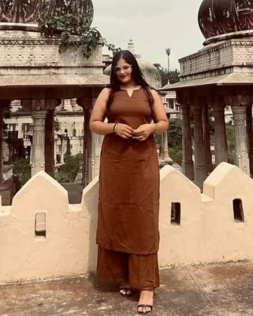 Coffee Brown halter neck Kurta and Pant set
