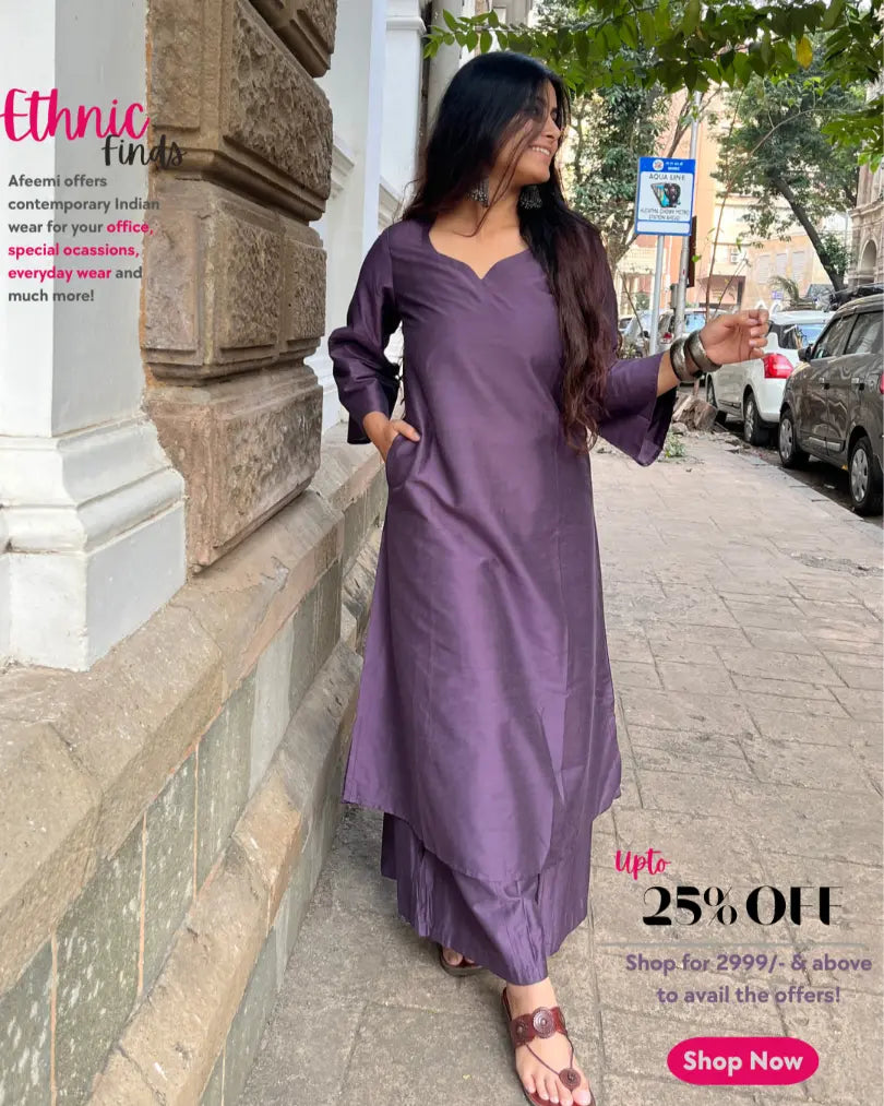 Afeemi women's purple kurta set for ethnic, office and everyday wear