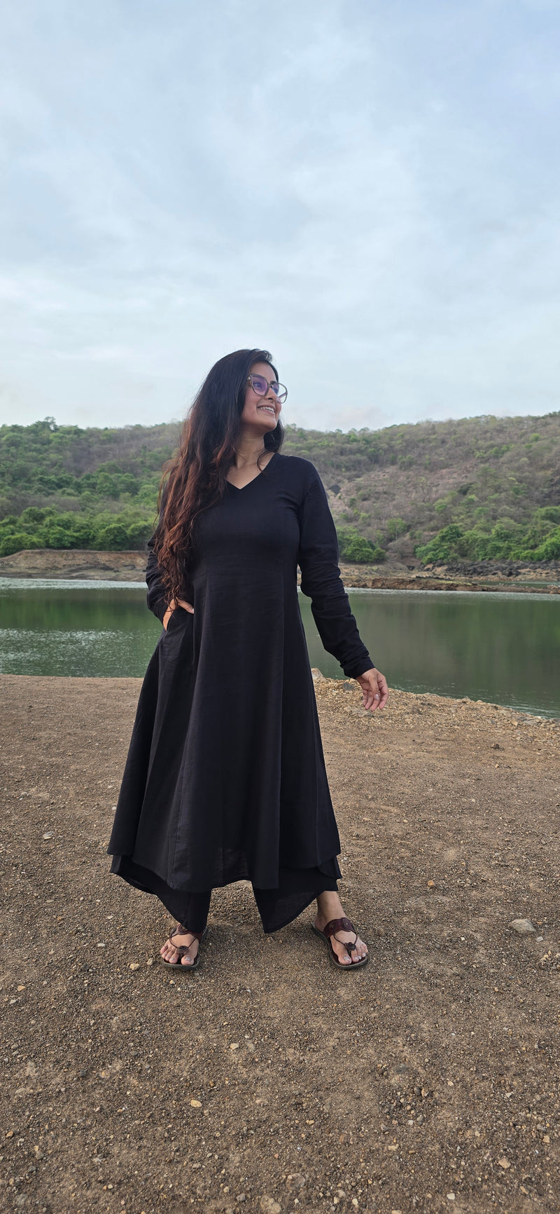 Black Kali kurta with Dhoti set
