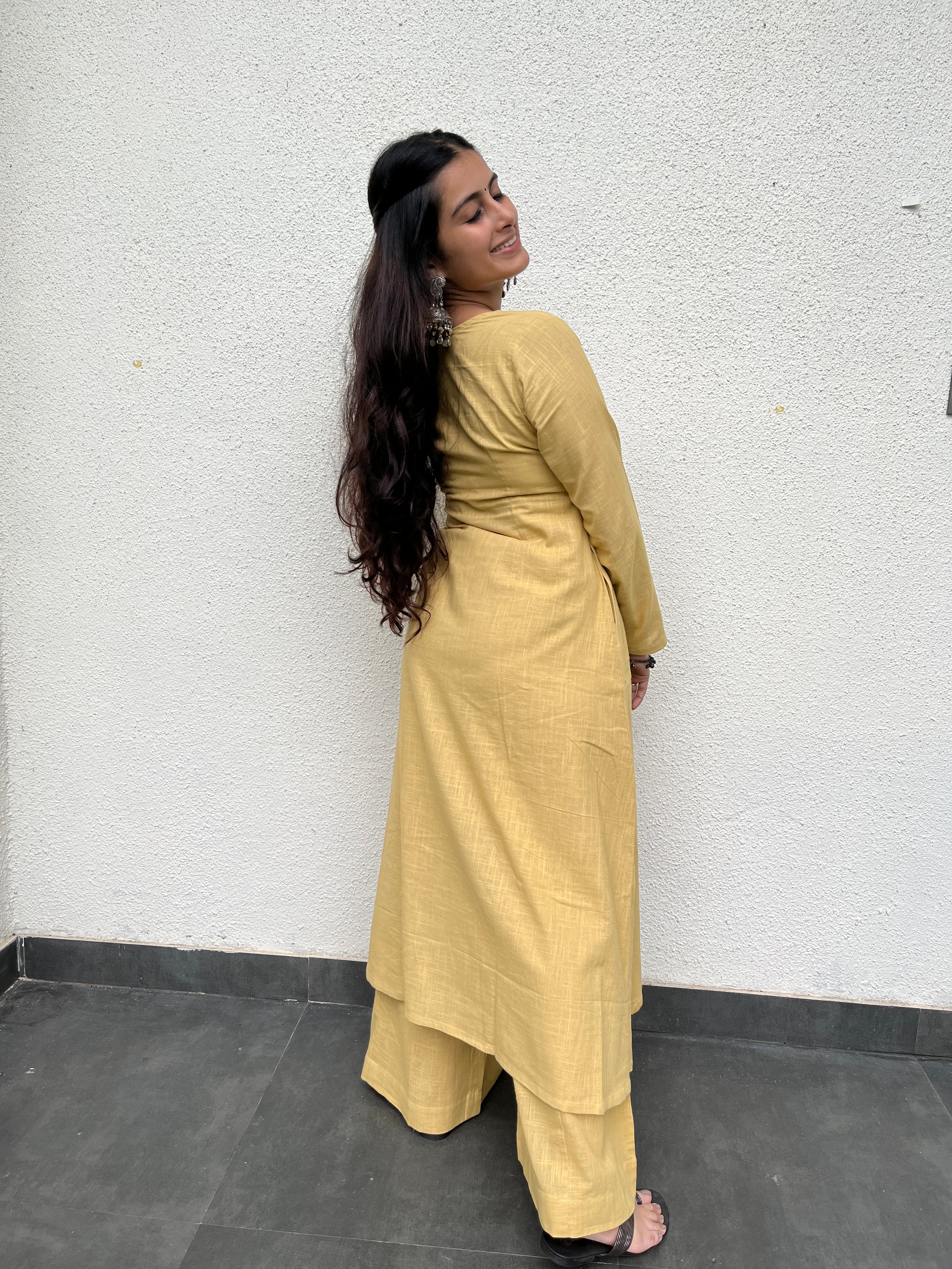 Square neck Kurta with Palazzo pants in Daffodil