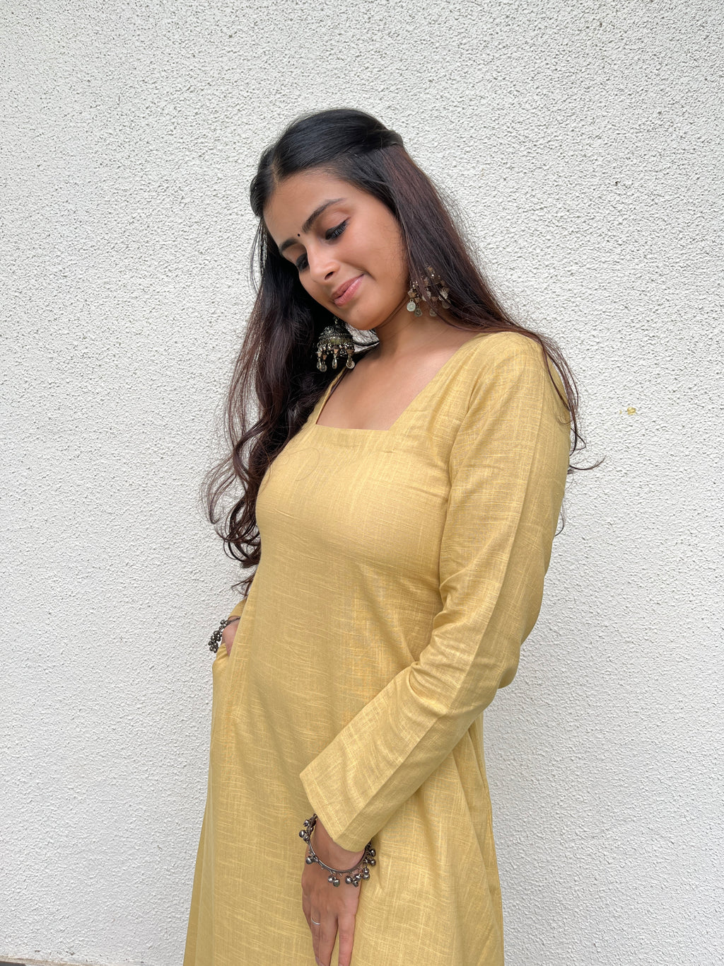 Square neck Kurta with Palazzo pants in Daffodil