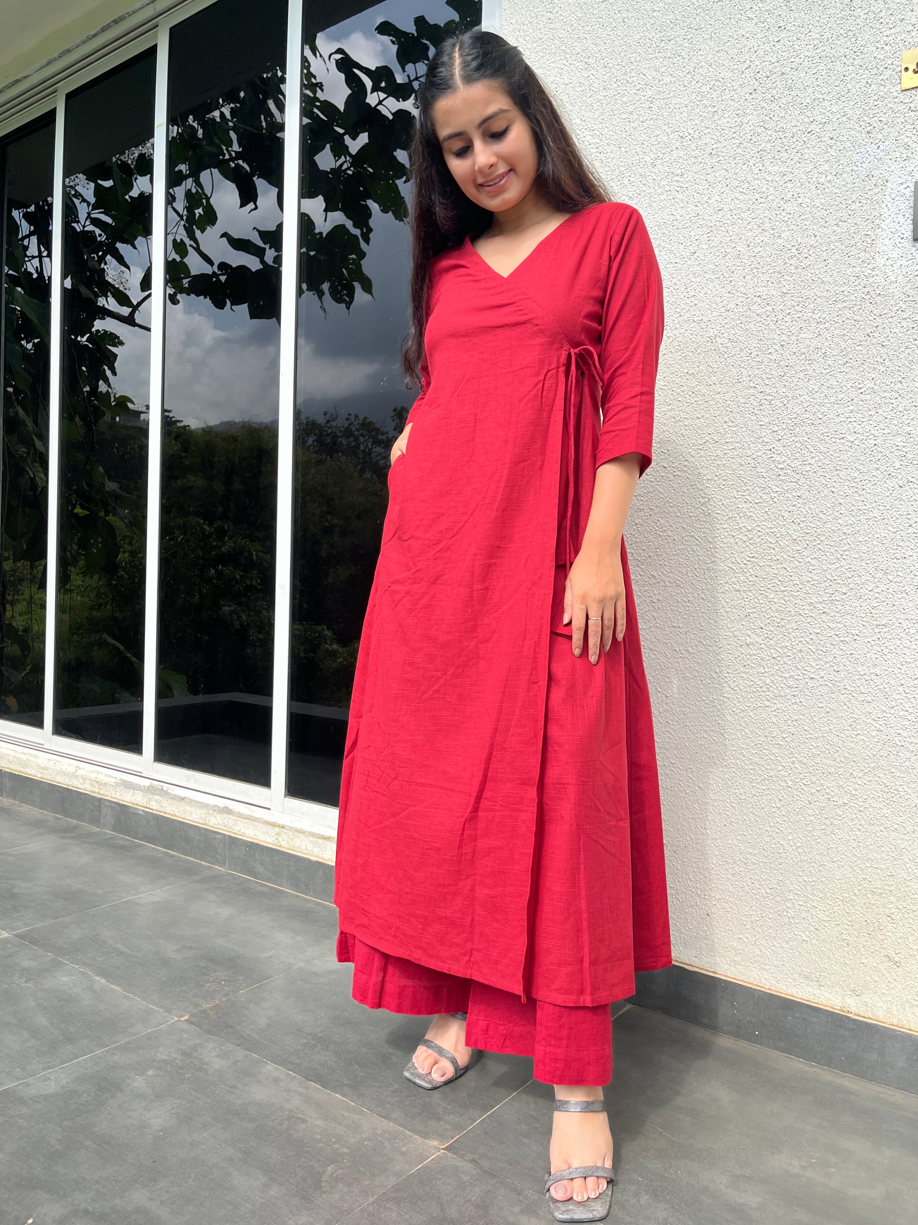 Angarakha Suit Set in Light Maroon