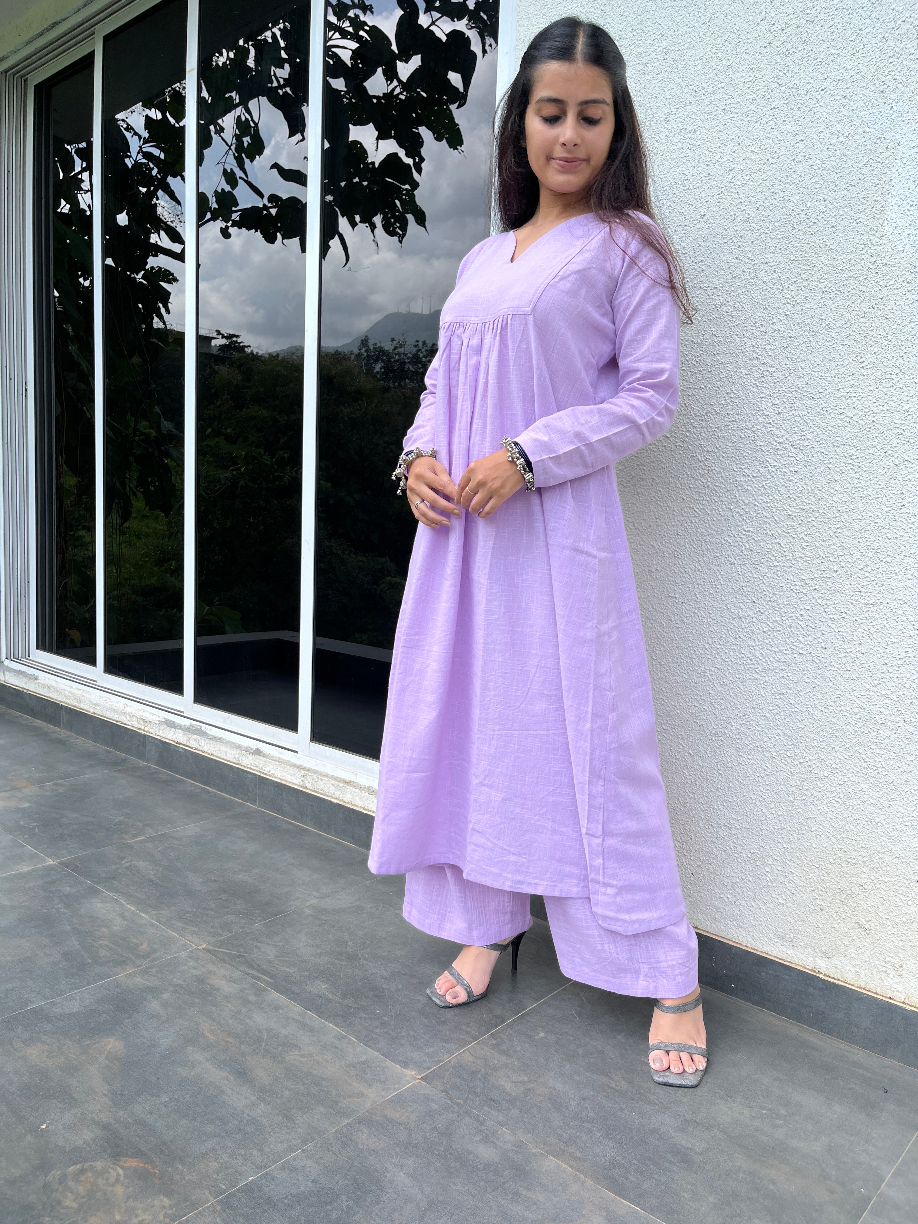 Lilac Gher Kurta with Palazzo