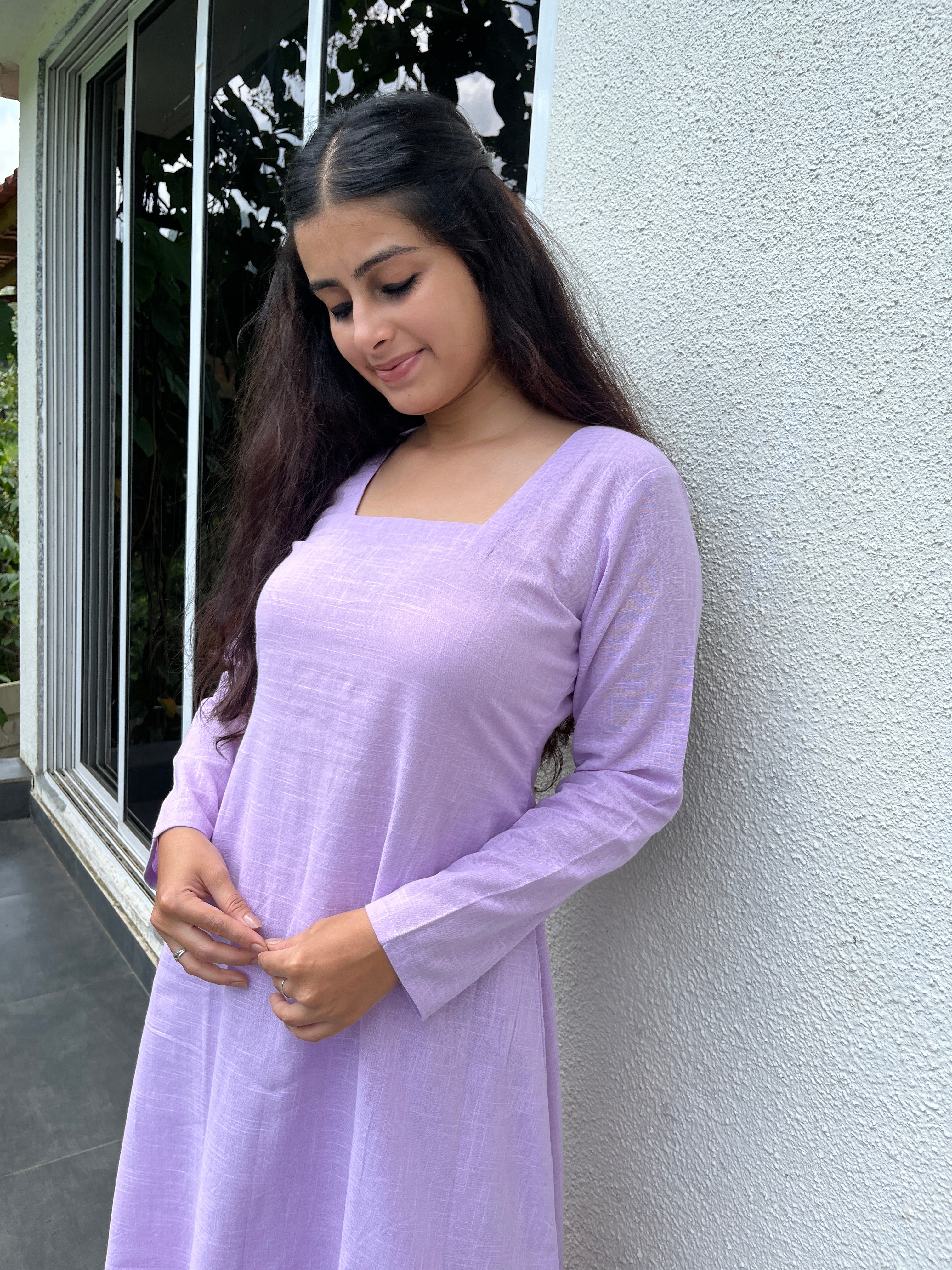 Square neck Kurta with Palazzo pants in Lilac