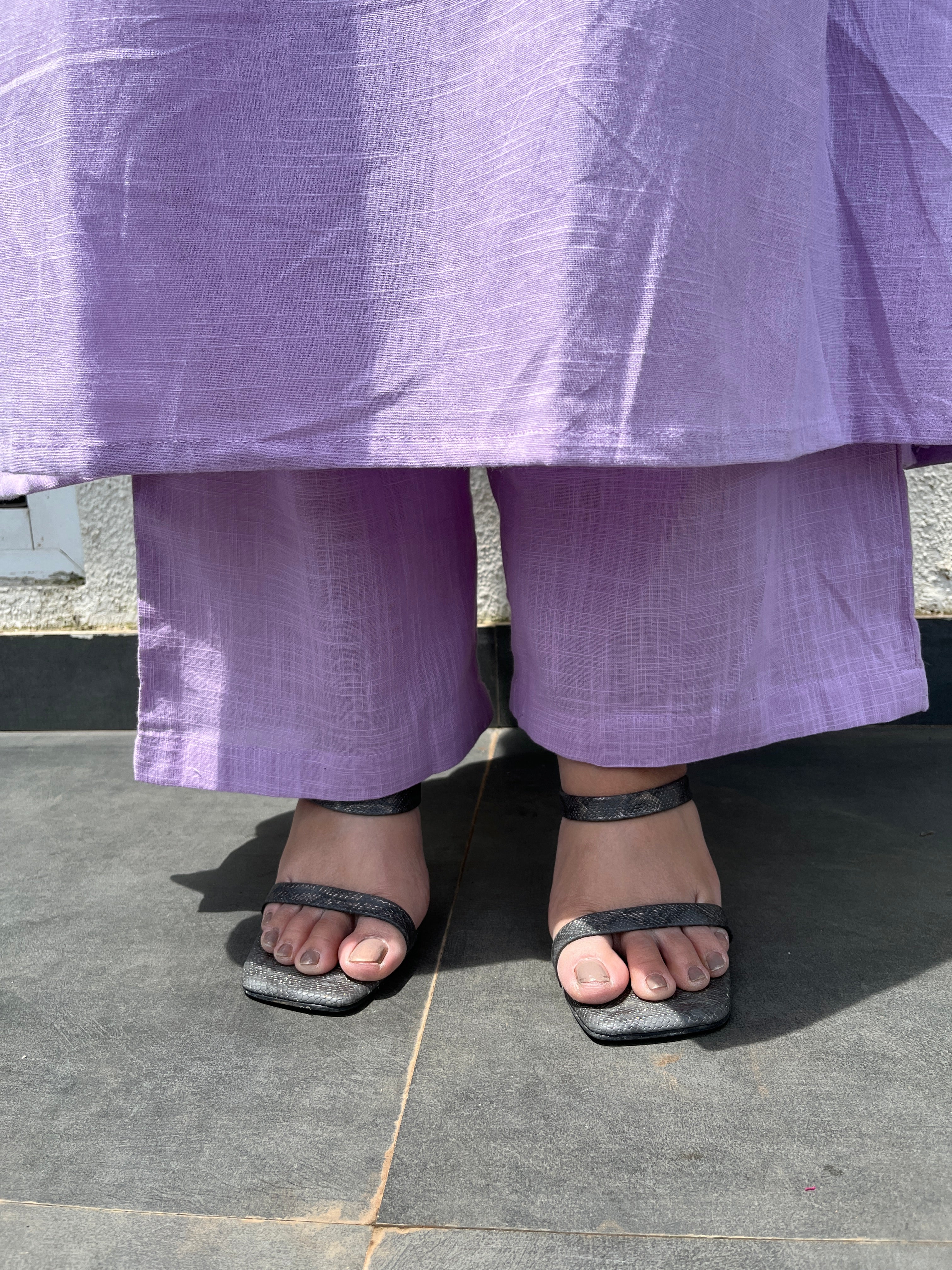 Square neck Kurta with Palazzo pants in Lilac