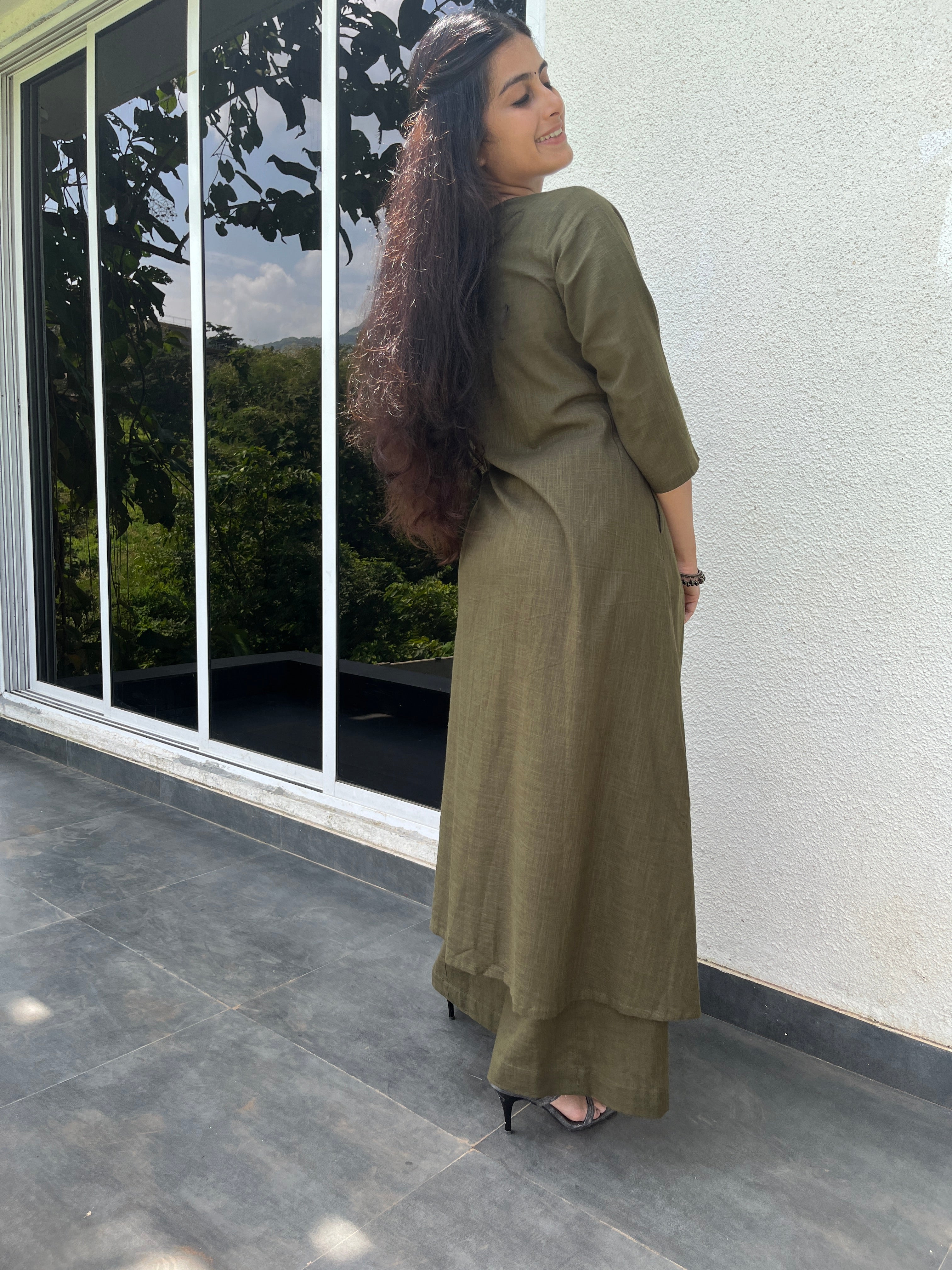 Angarakha Suit Set in Dark Olive
