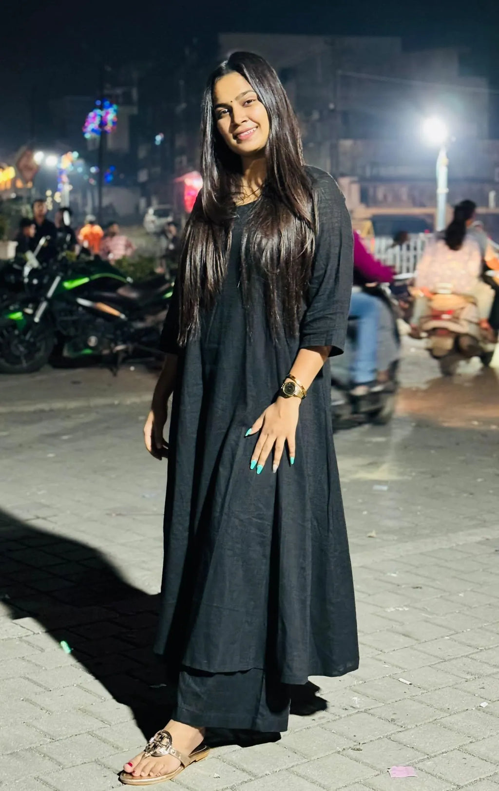 Black Kali cut Kurta with Palazzo