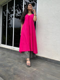 Pink Punch kurta with grey palazzo pants for women