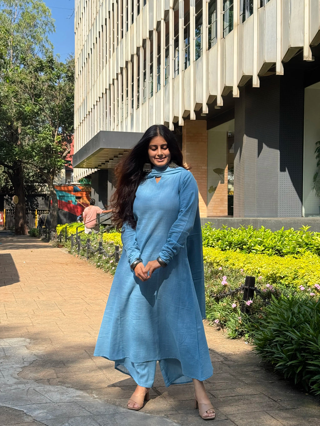 Jheel suit set with Dupatta in baby blue