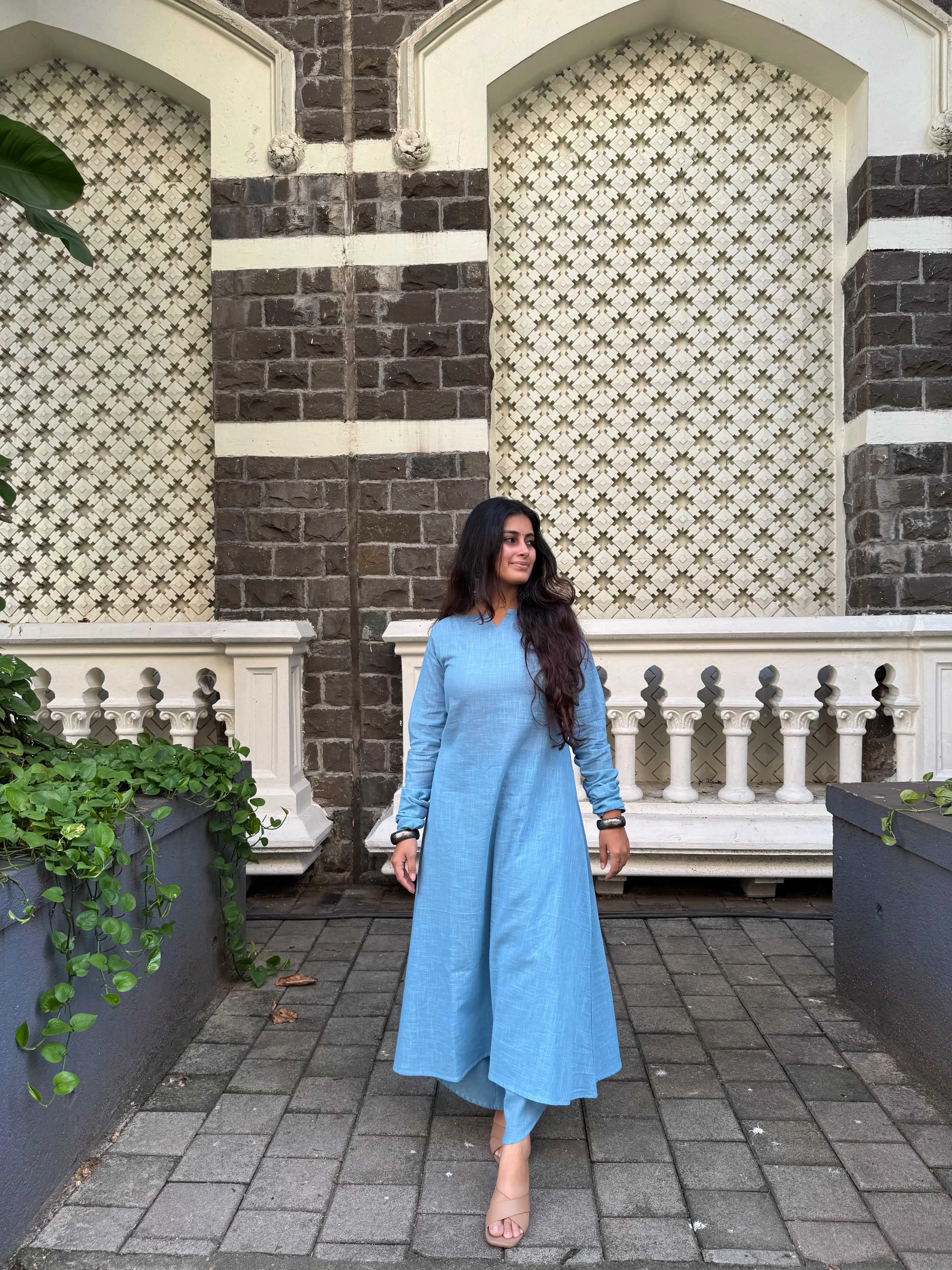 Jheel Kurta with Dhoti Pants in baby blue