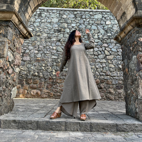 A-line kurta with dhoti pants in greige