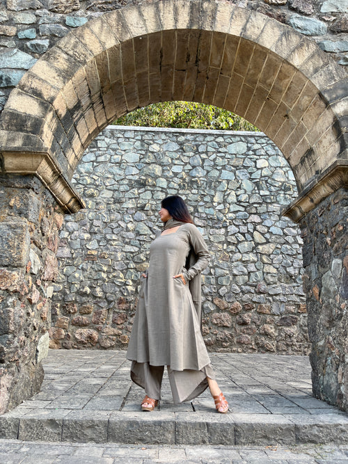 A-line suit set with dupatta in greige