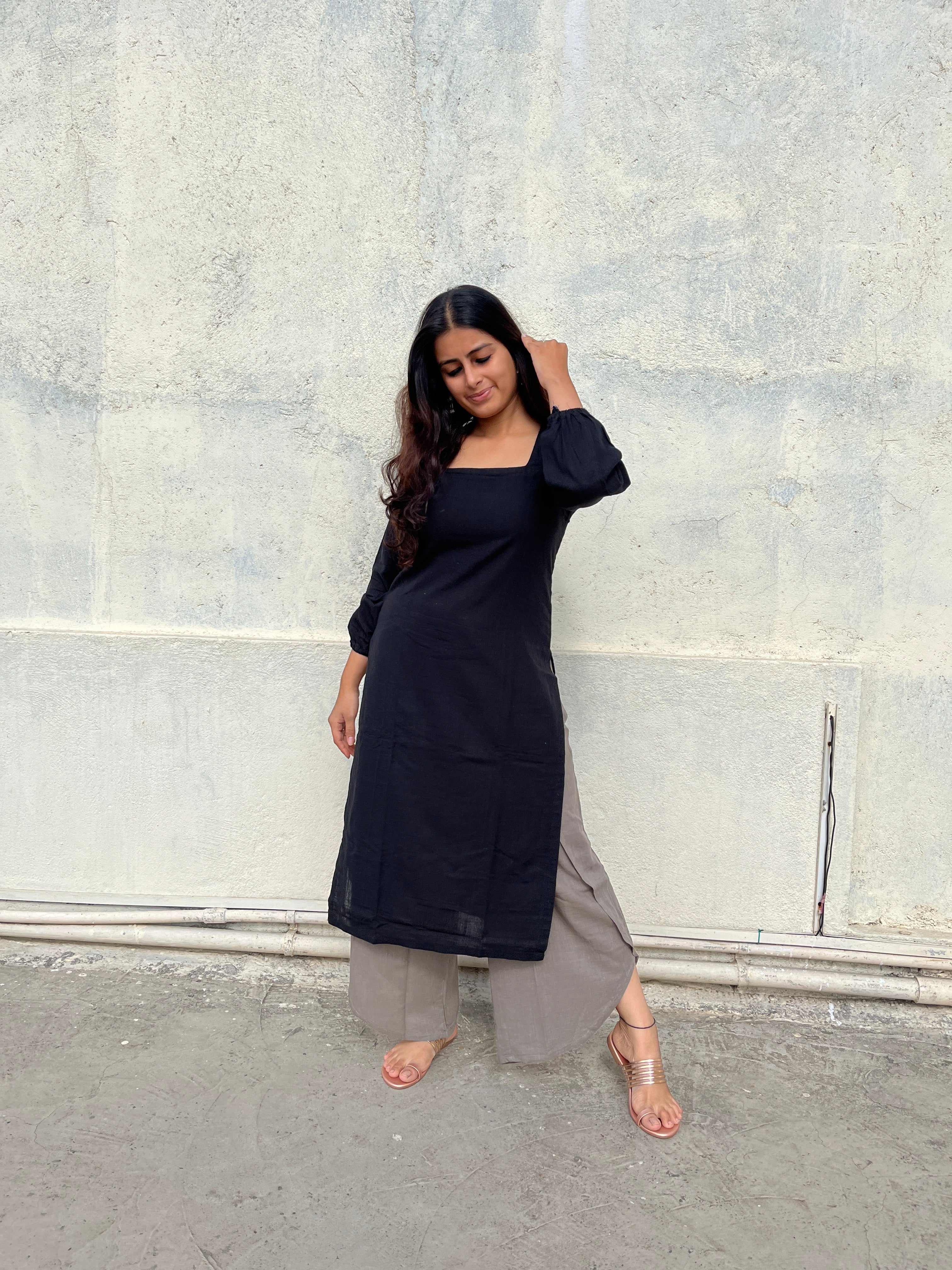 Black Raya Kurta with Dhoti Pants