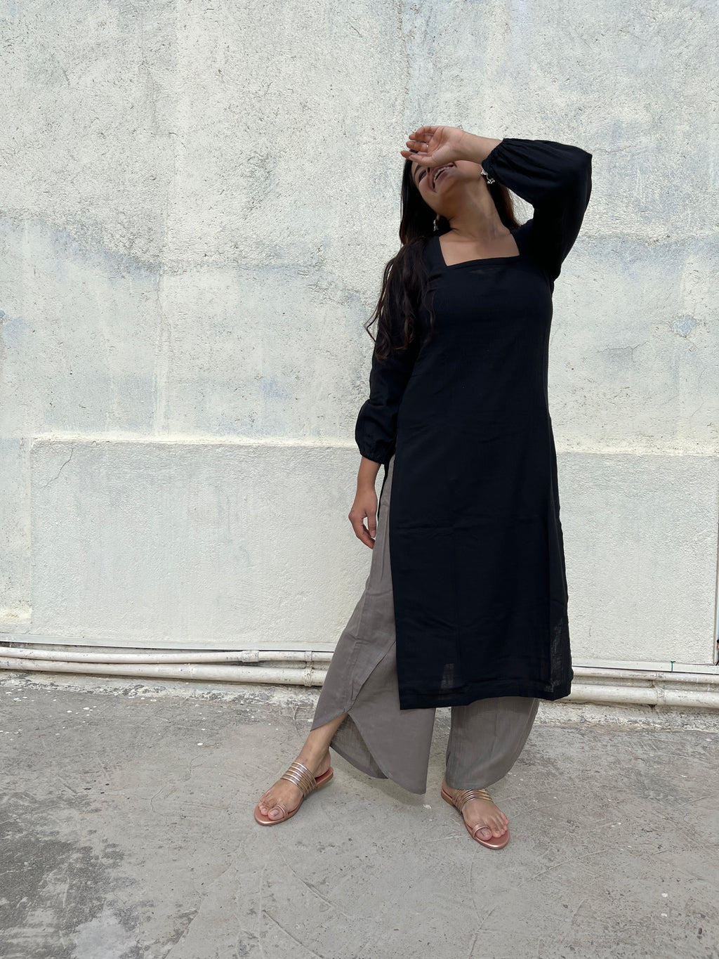 Black Raya Kurta with Dhoti Pants
