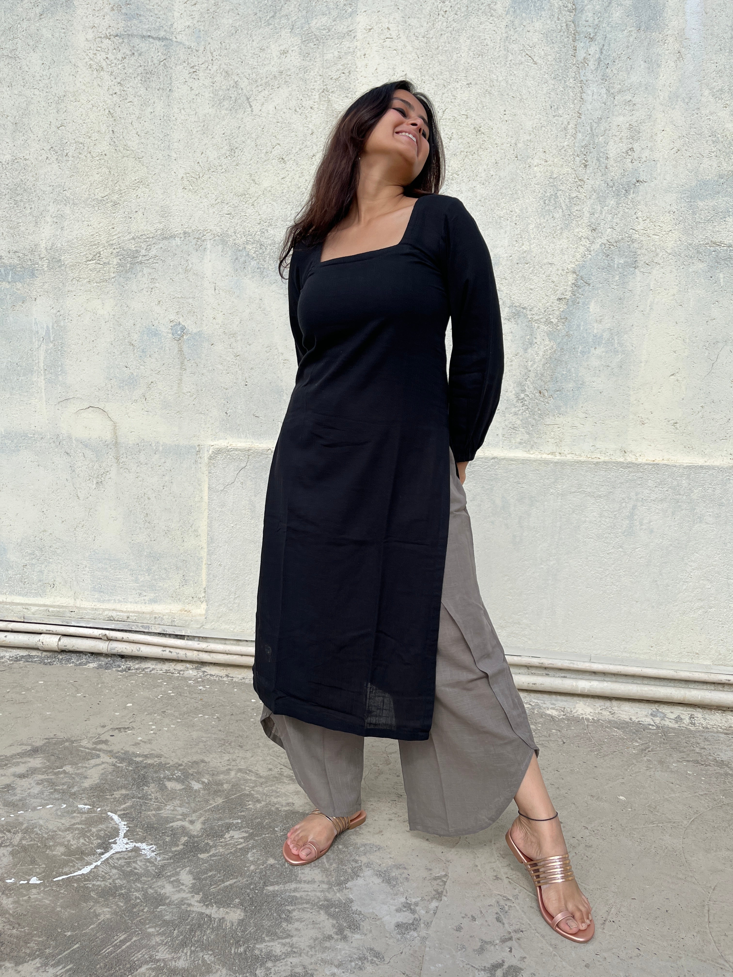 Black Raya Kurta with Dhoti Pants