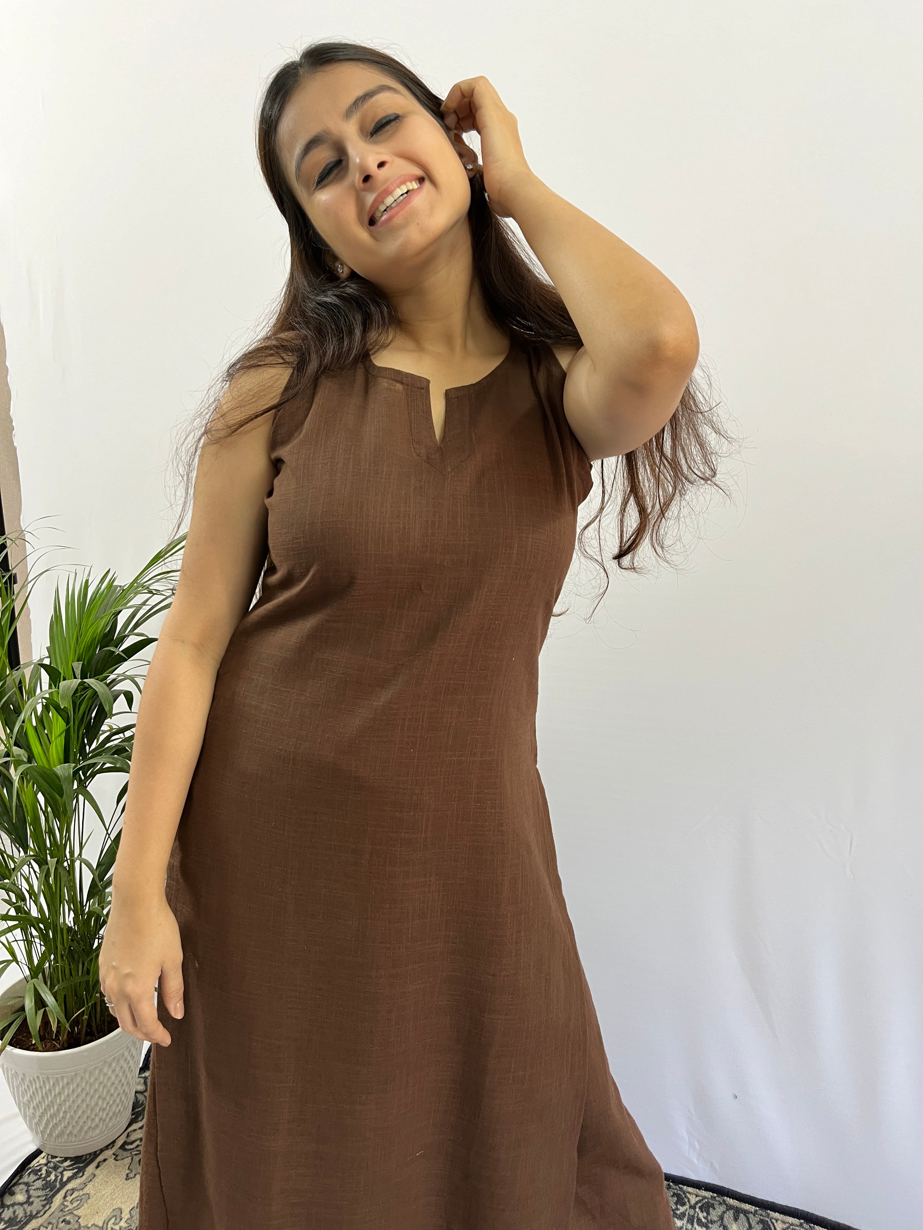 Coffee Brown halter neck Kurta and Pant set