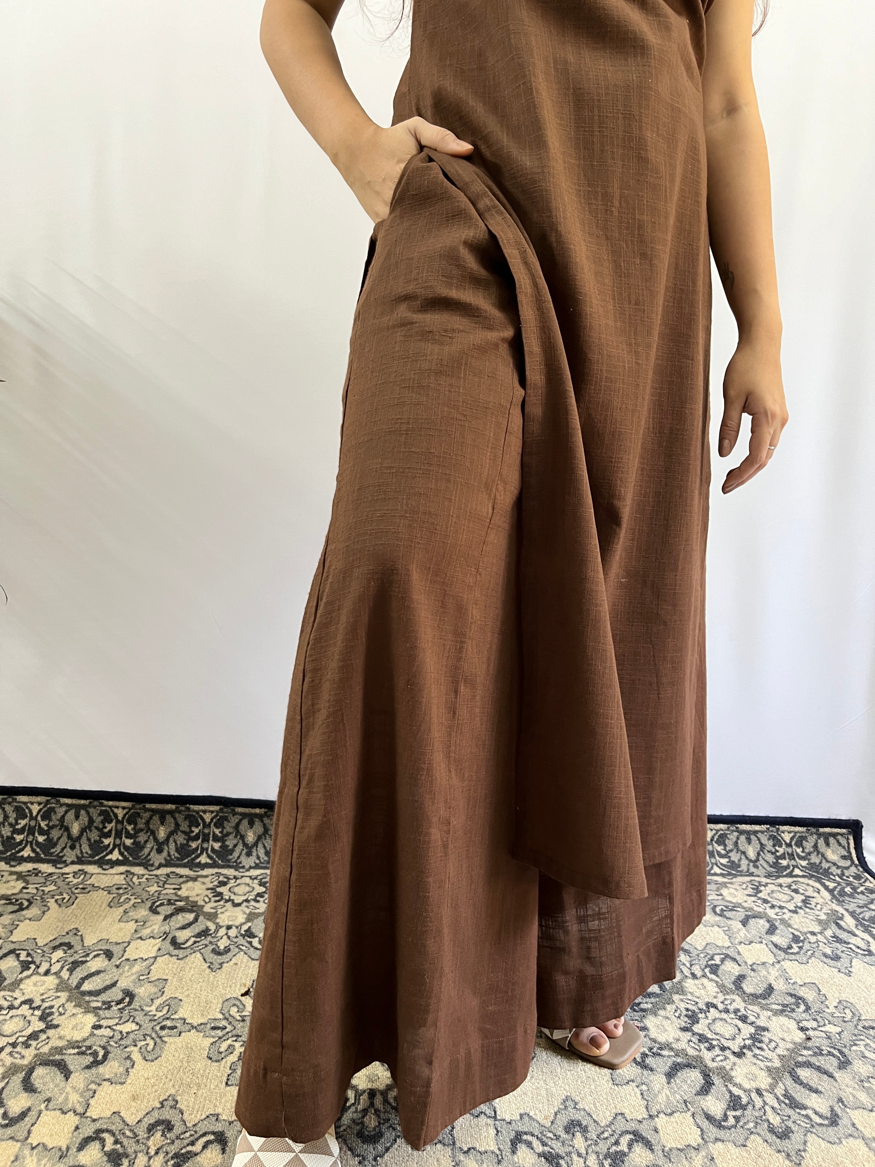 Coffee Brown halter neck Kurta and Pant set