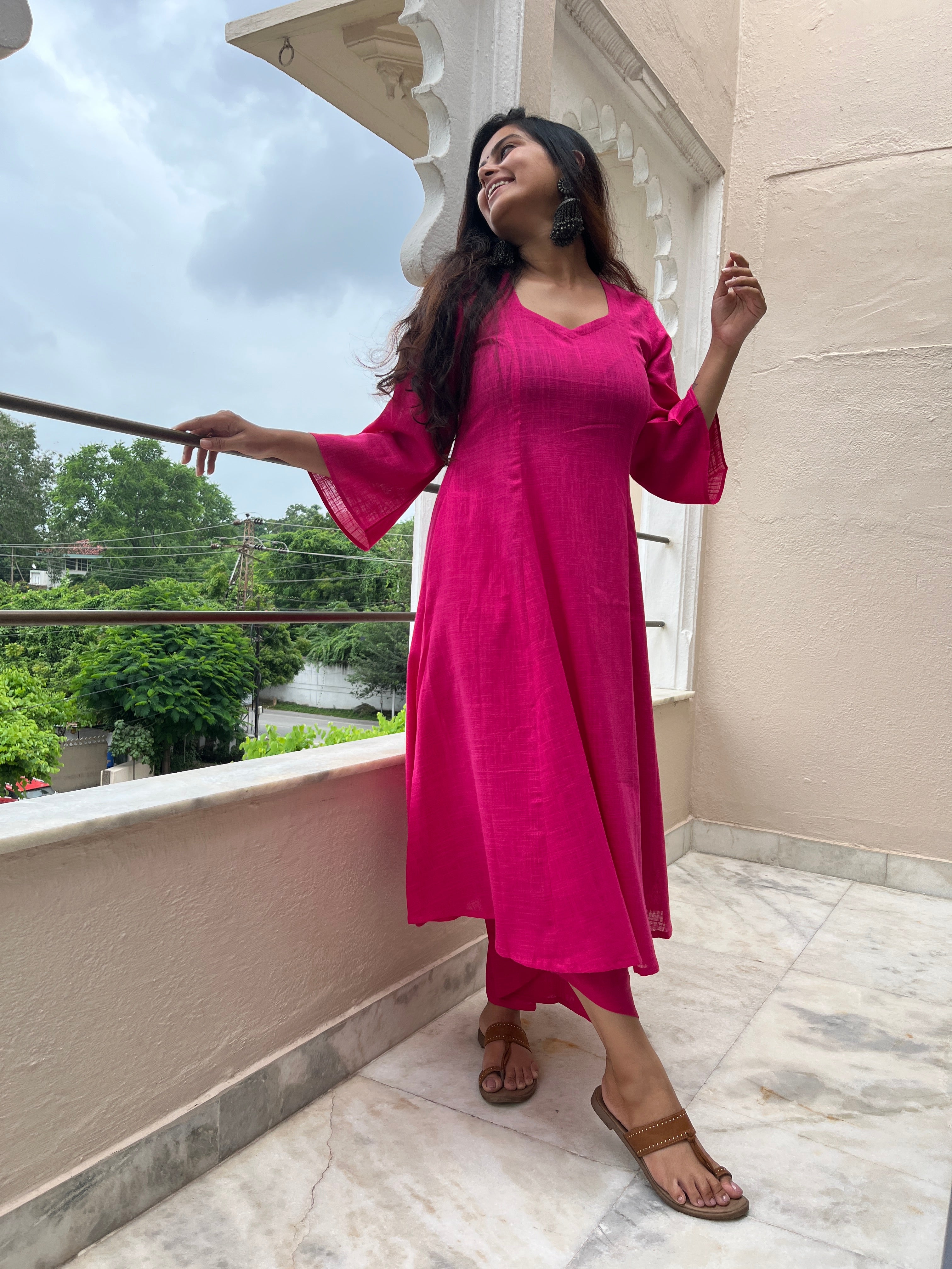 Kali Kurta with Dhoti Pants in Pink