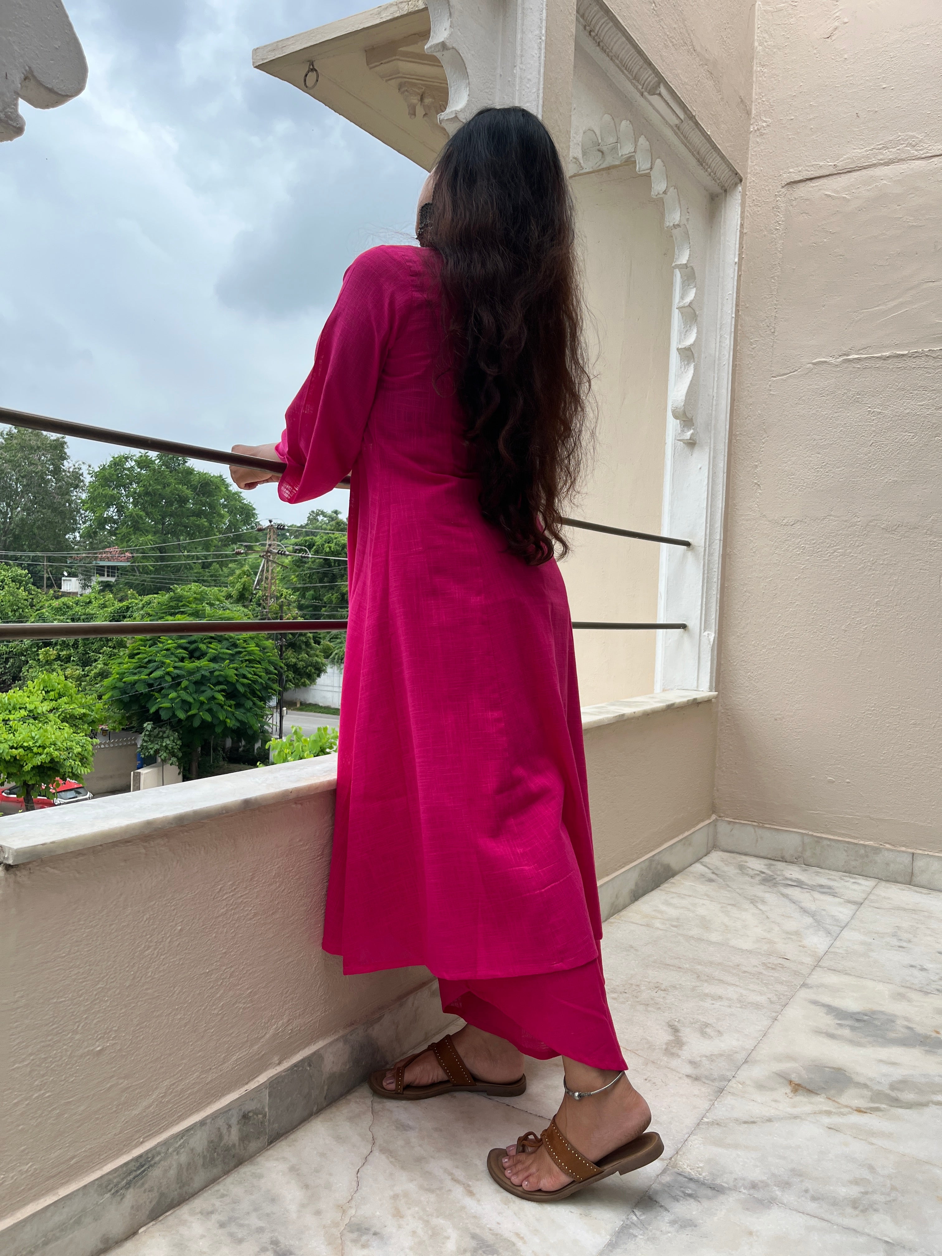Kali Kurta with Dhoti Pants in Pink