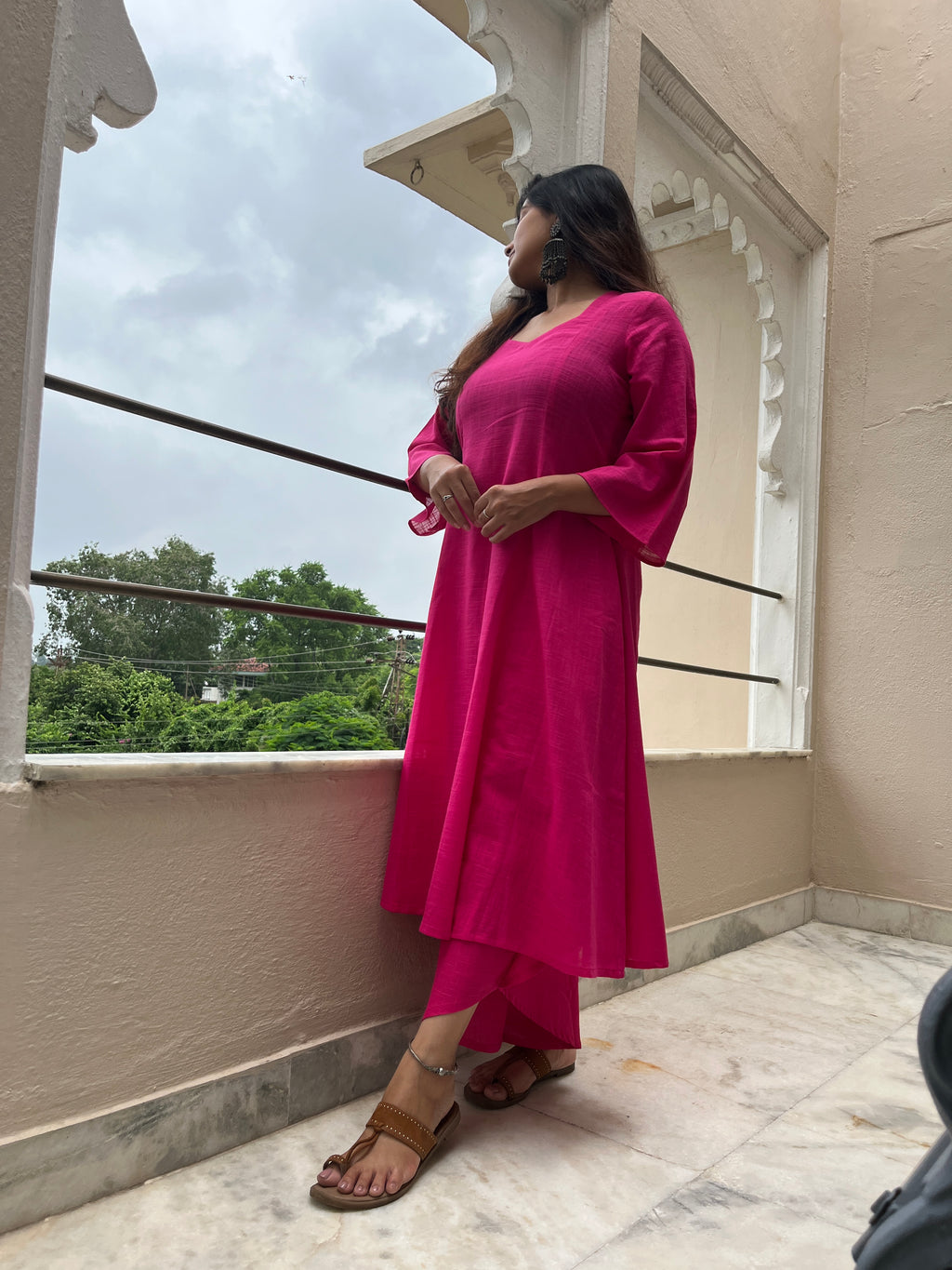 Kali Kurta with Dhoti Pants in Pink
