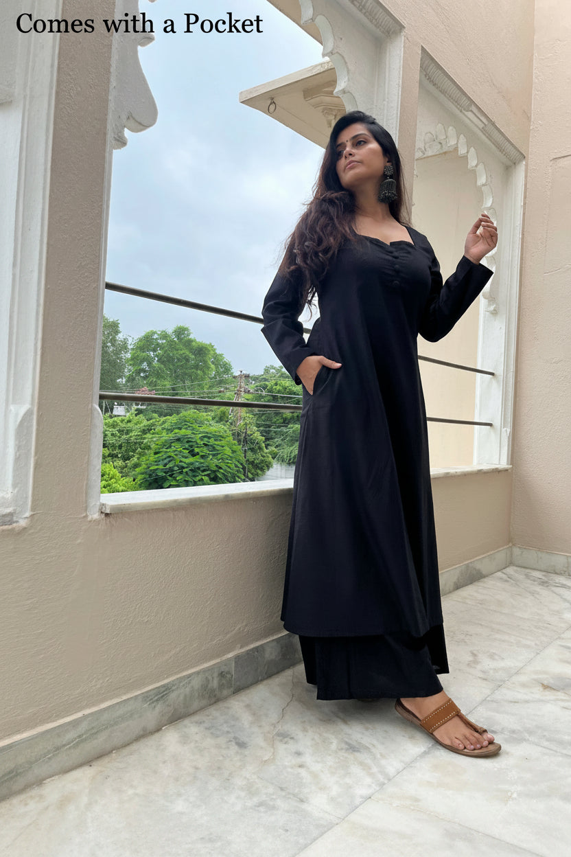 Black A-line Kurta with Palazzo
