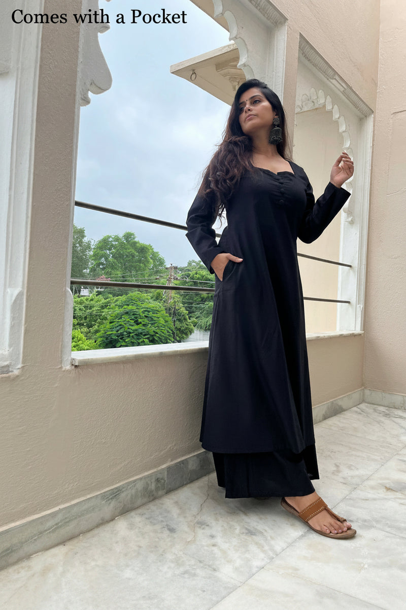 Black A-line Kurta with Palazzo