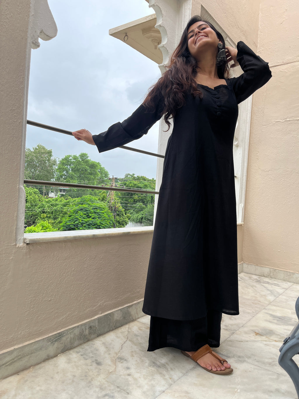 Black A-line Kurta with Palazzo