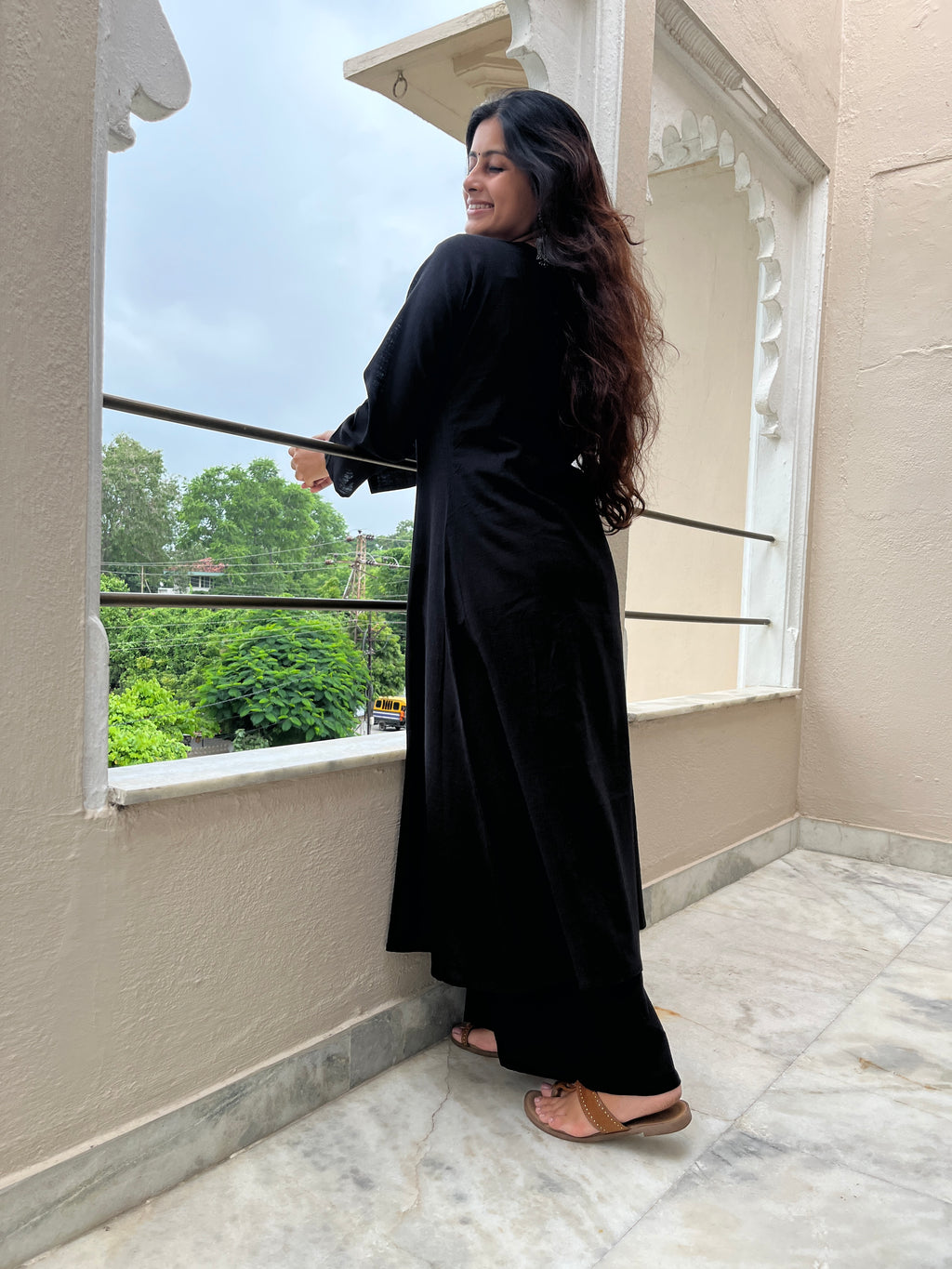 Black A-line Kurta with Palazzo