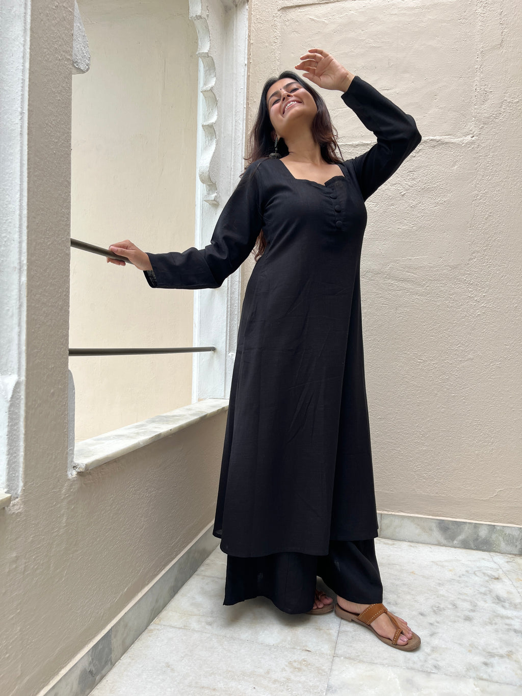Black A-line Kurta with Palazzo
