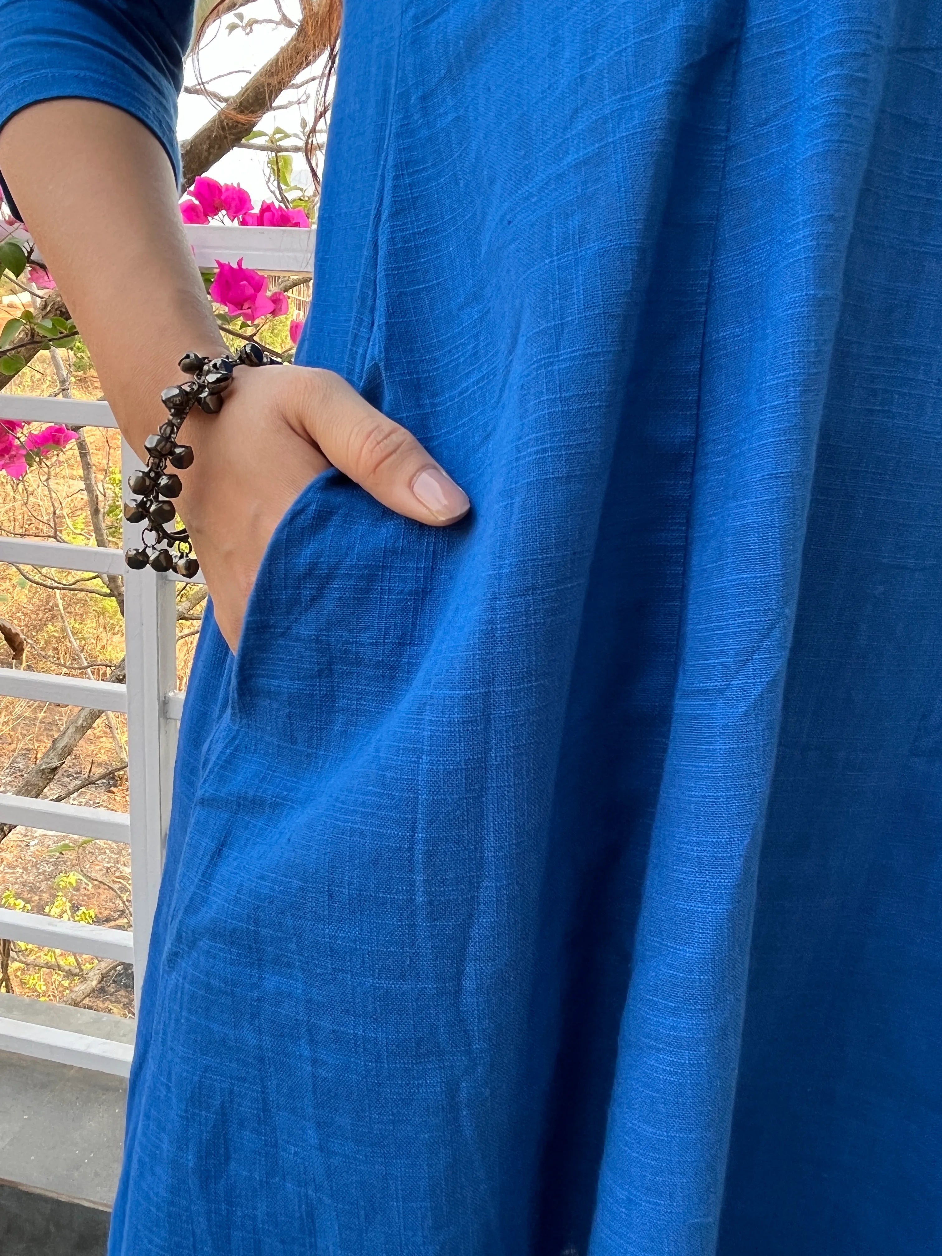 Blue Kali cut Kurta with Black Palazzo