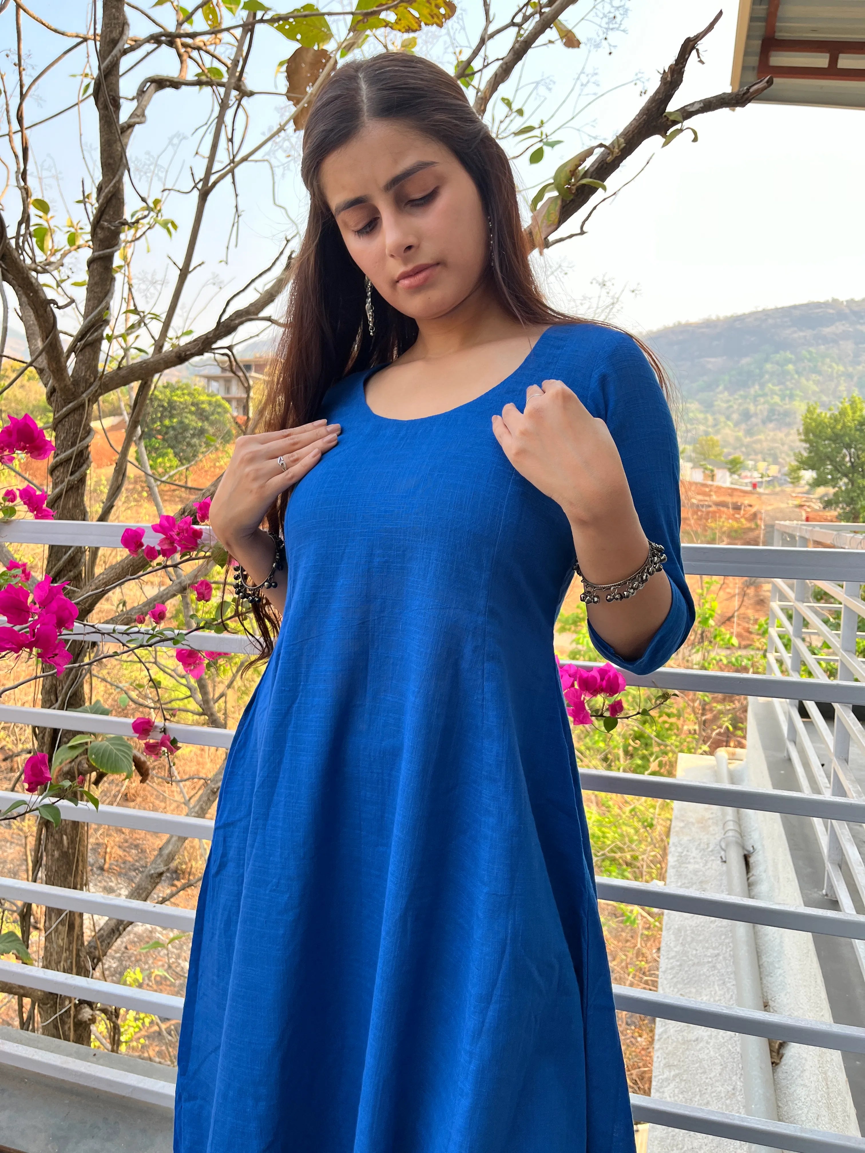 Blue Kali cut Kurta with Black Palazzo