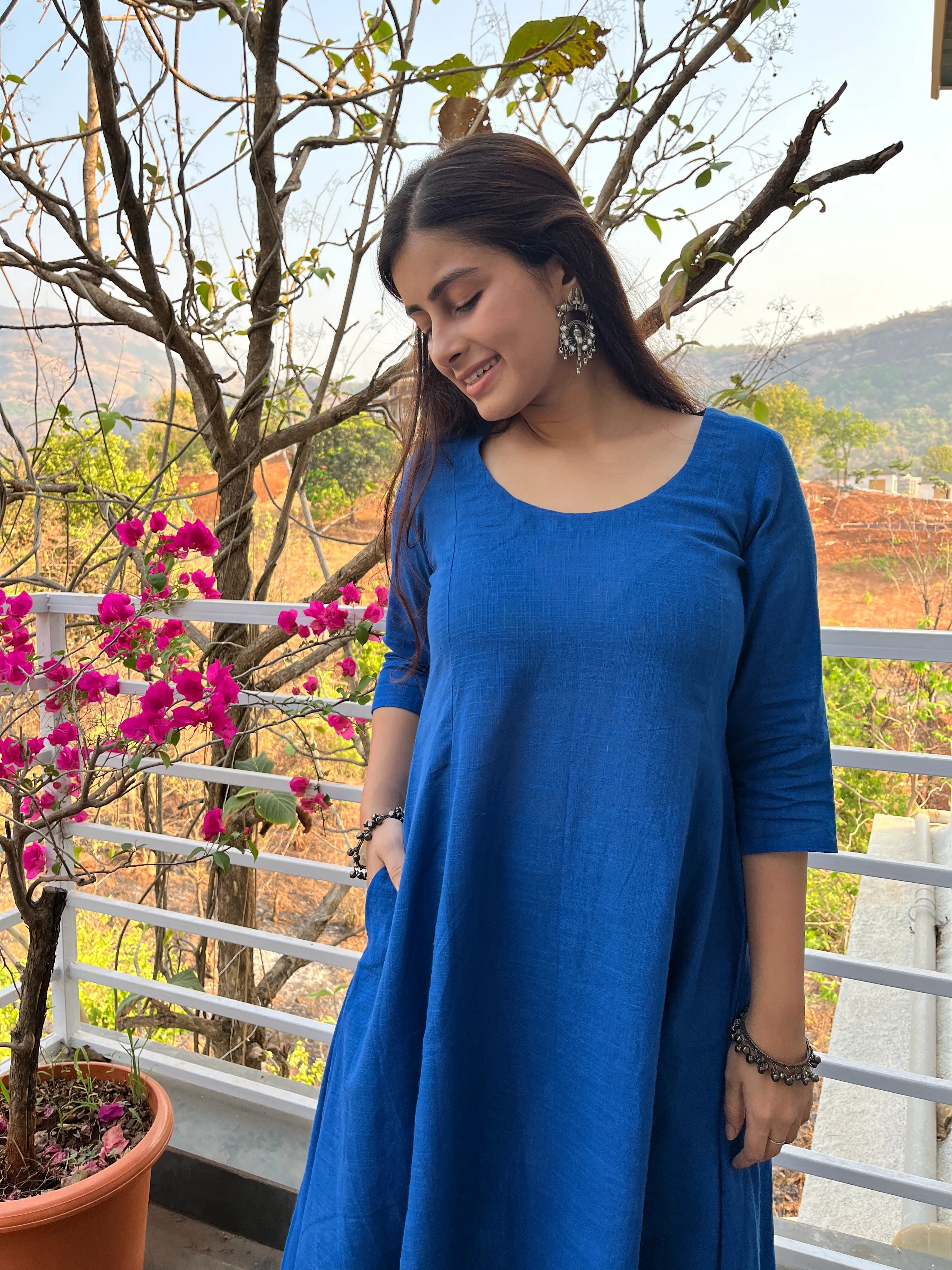 Blue Kali cut Kurta with Black Palazzo