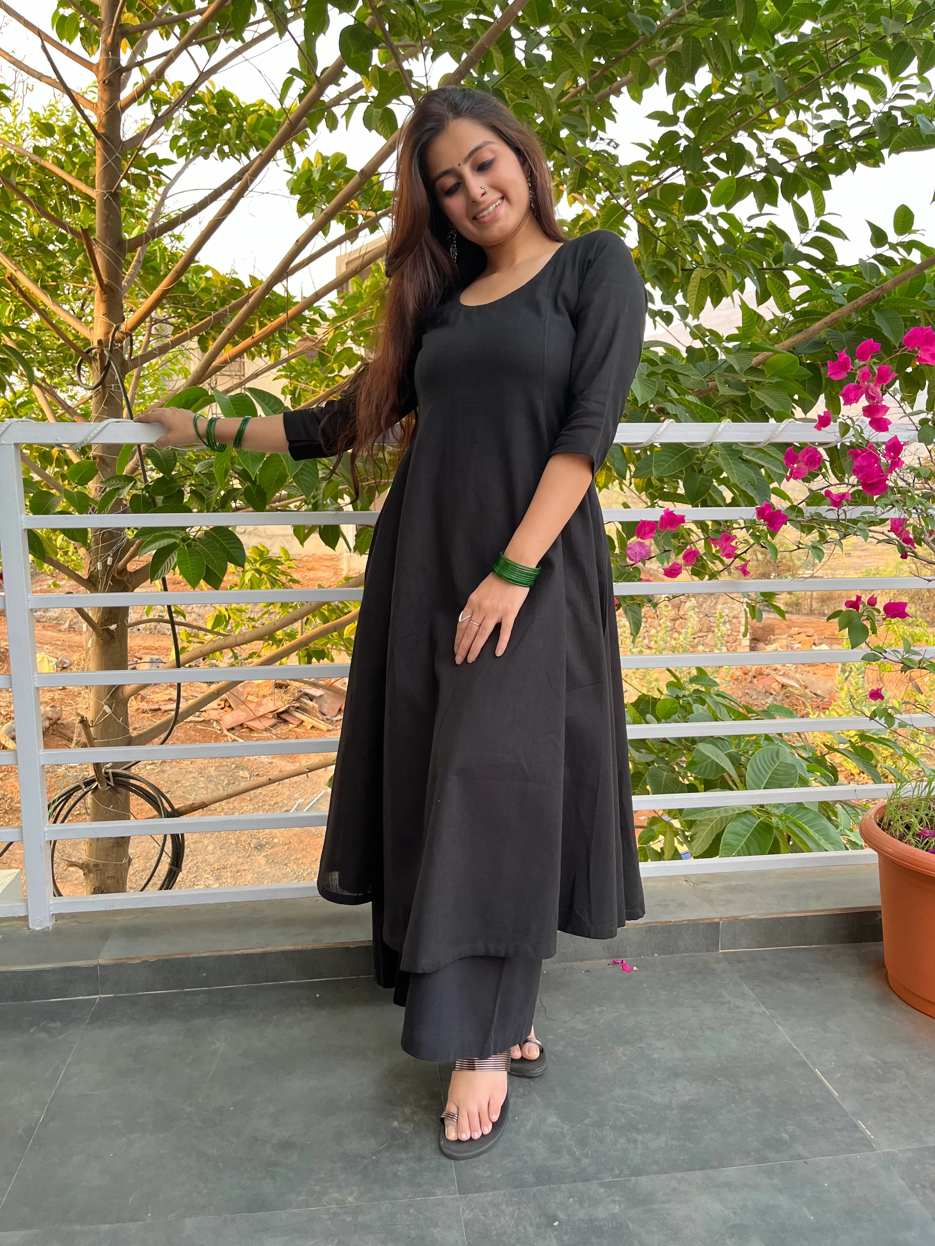 Black Kali cut Kurta with Palazzo