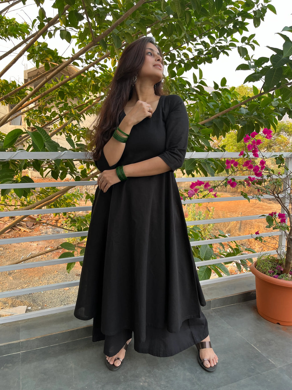 Black Kali cut Kurta with Palazzo