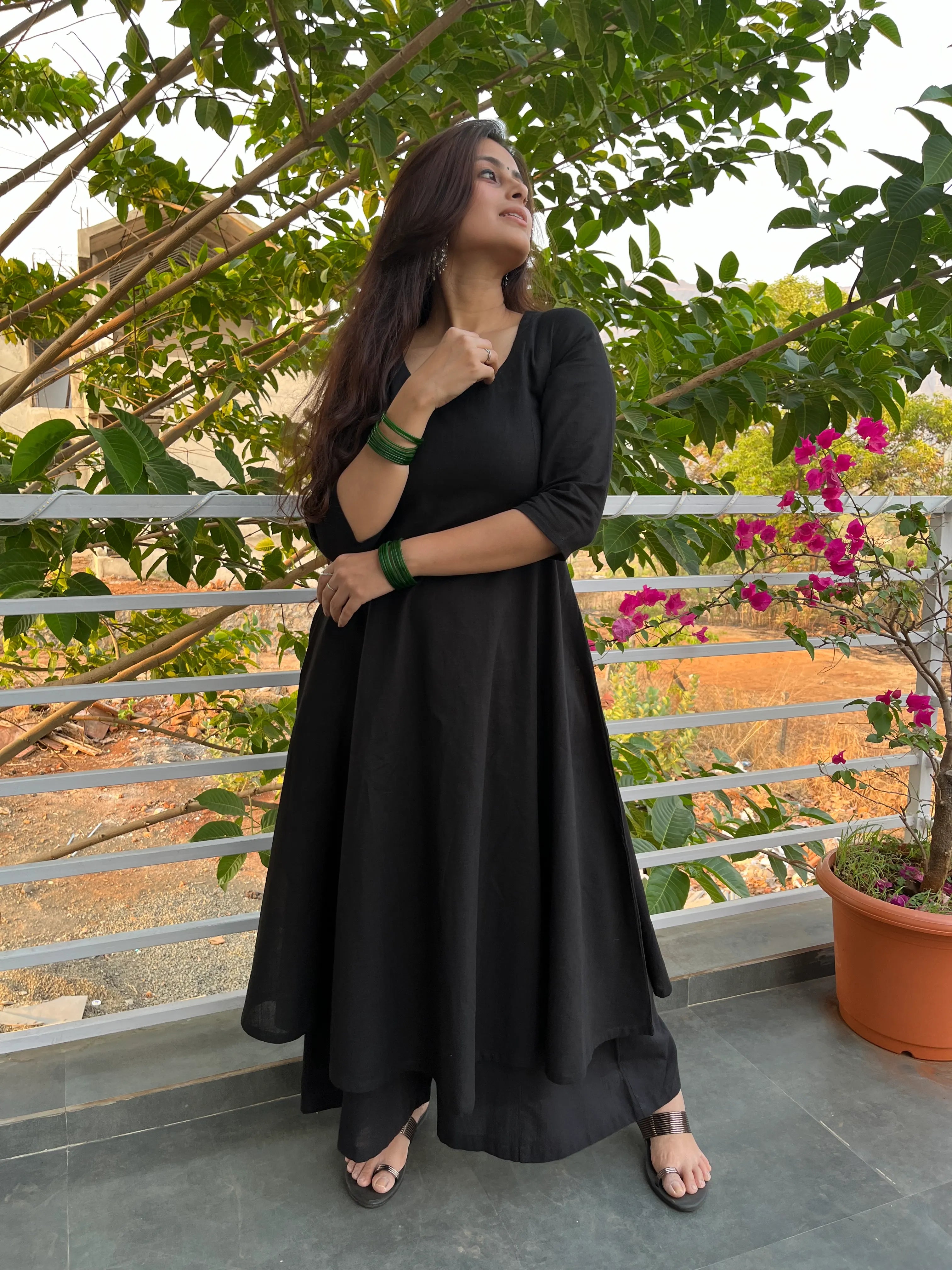 Black Kali cut Kurta with Palazzo