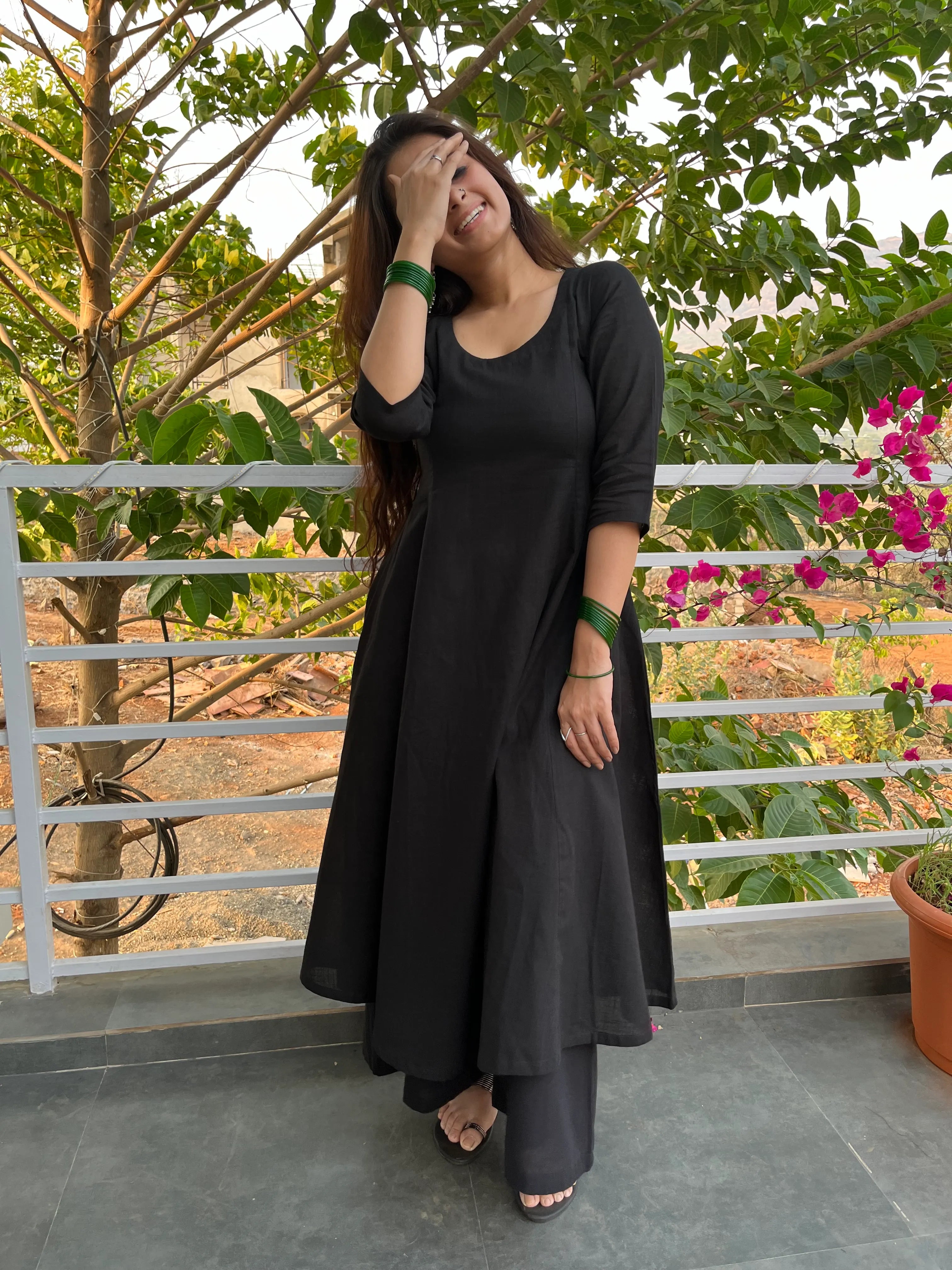 Black Kali cut Kurta with Palazzo