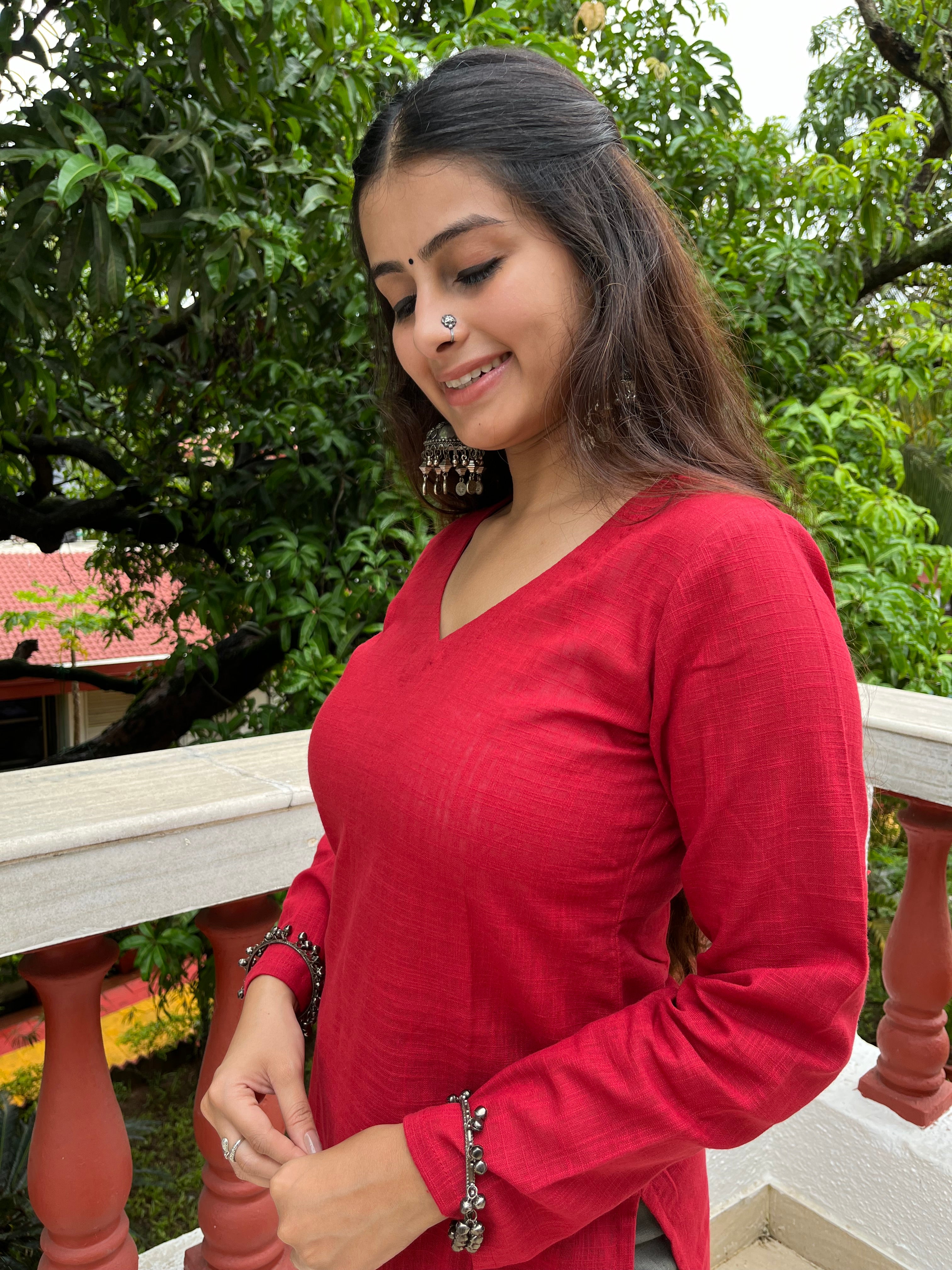 Maroon V neck Kurta with Grey Dhoti