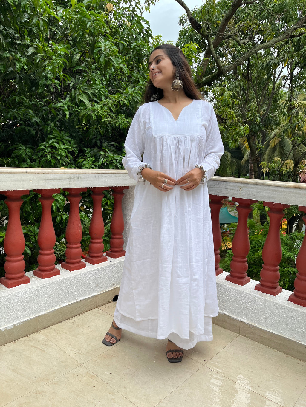 White Gher Kurta with Palazzo