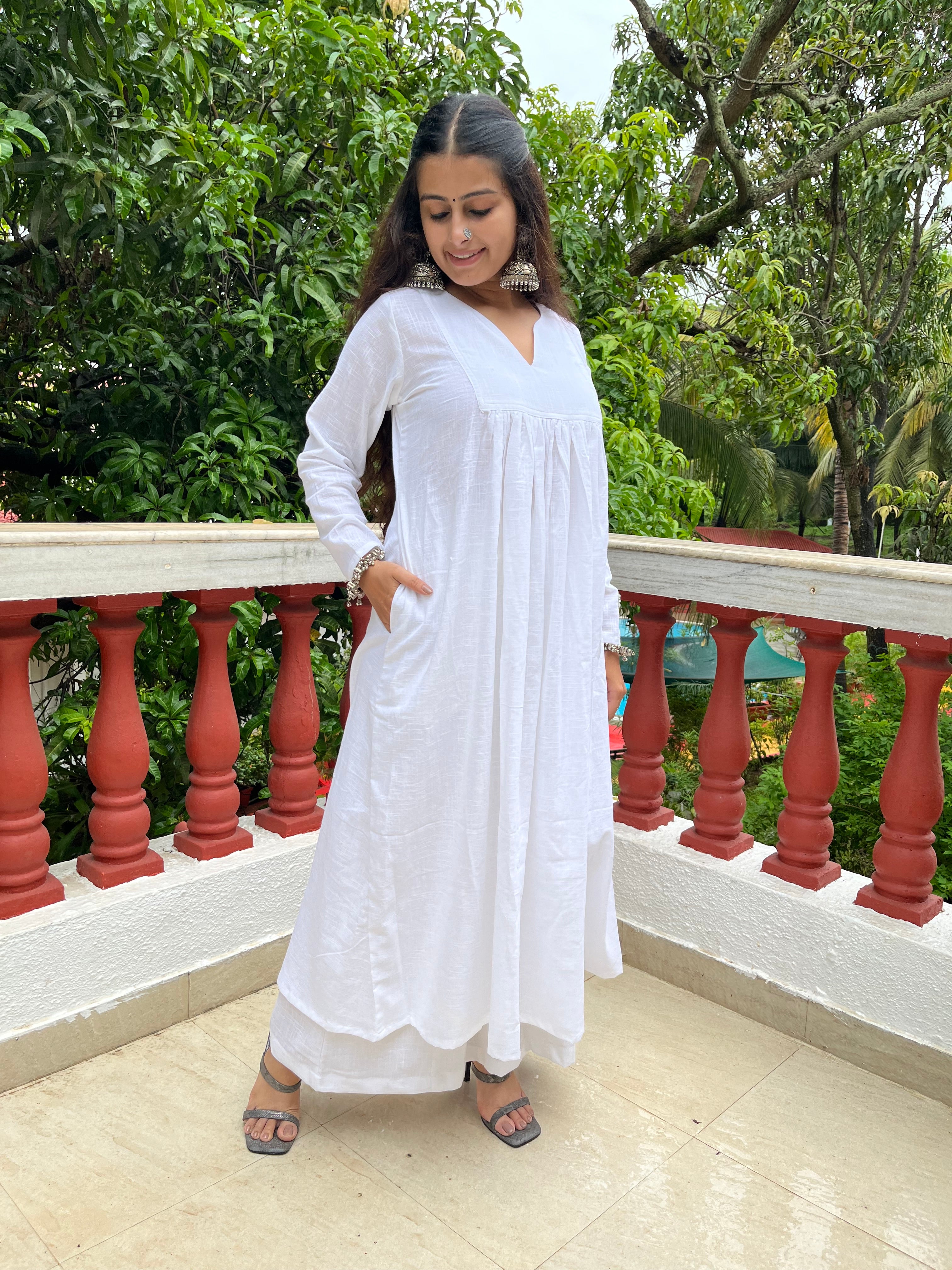 White Gher Kurta with Palazzo