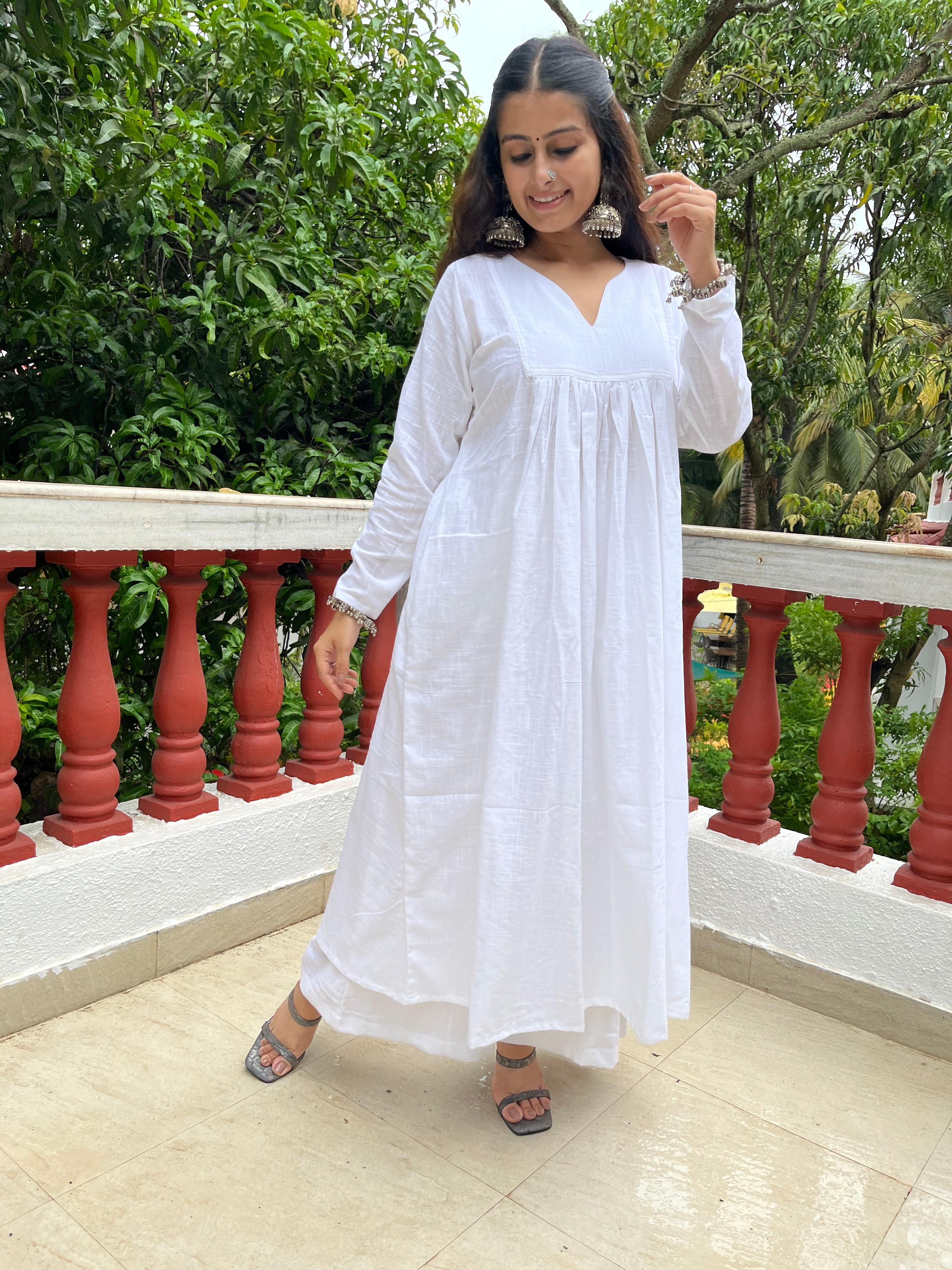 White Gher Kurta with Palazzo