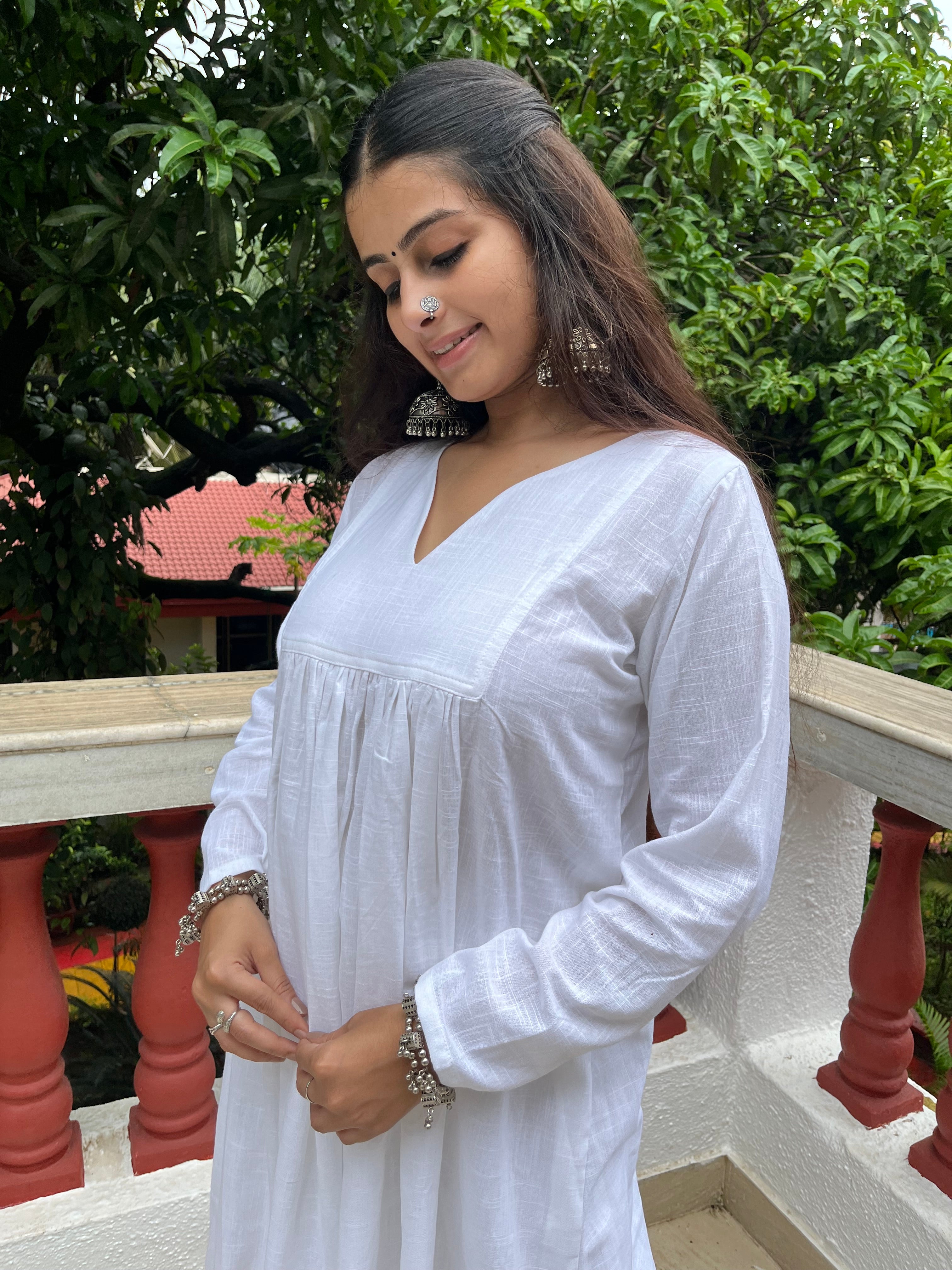 White Gher Kurta with Palazzo