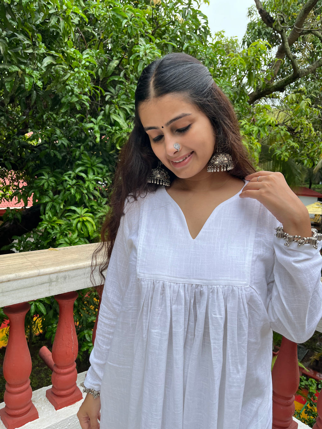 White Gher Kurta with Palazzo