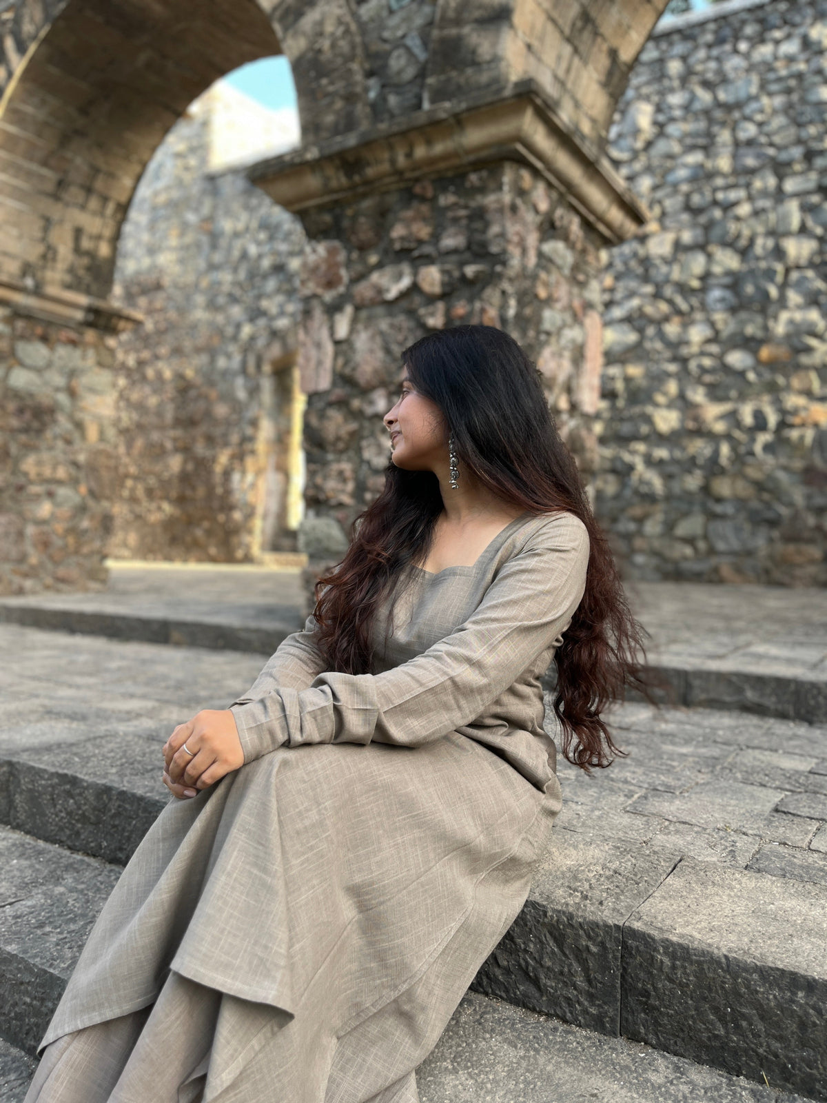 A-line kurta with dhoti pants in greige