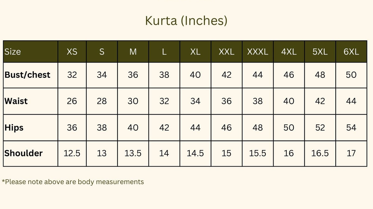 Kurta size chart