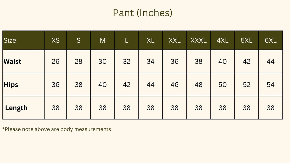 Pant size chart