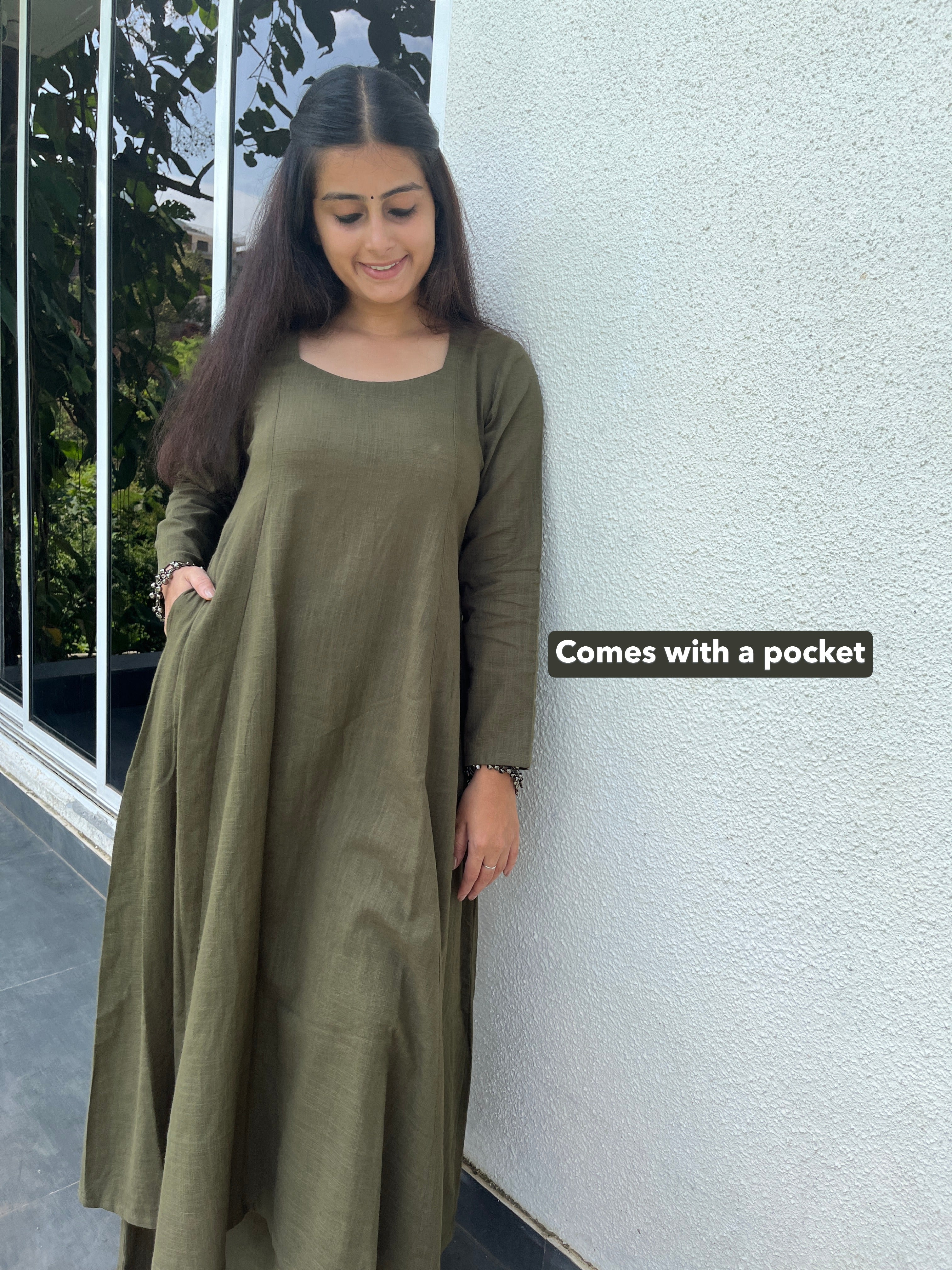 Dark Olive Kali cut Kurta with Palazzo
