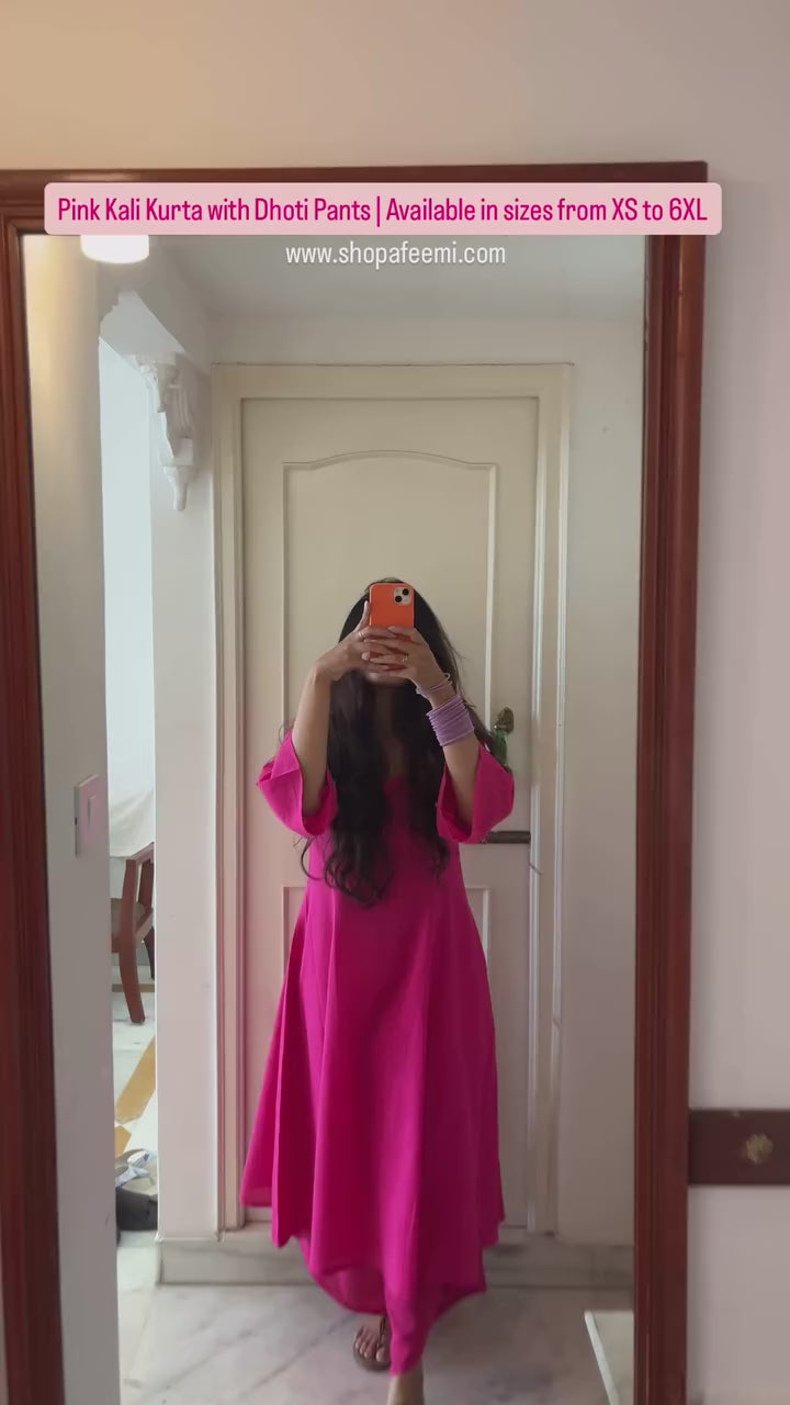 Kali Kurta with Dhoti Pants in Pink