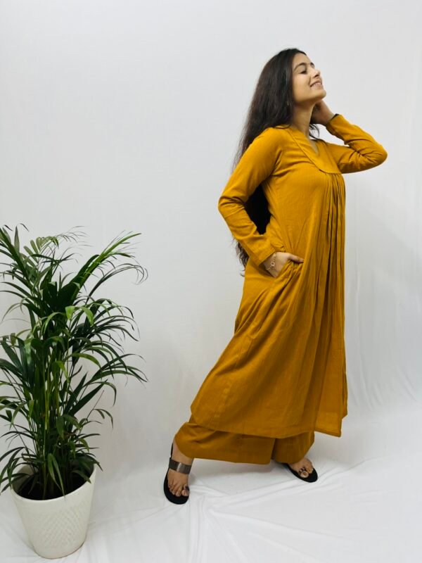 Mustard yellow Kurta with a pocket