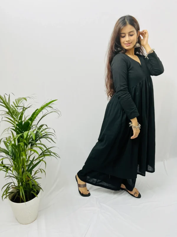 Black Anarkali pure cotton Kurta with pocket