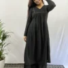 Black V neck pleated Kurta